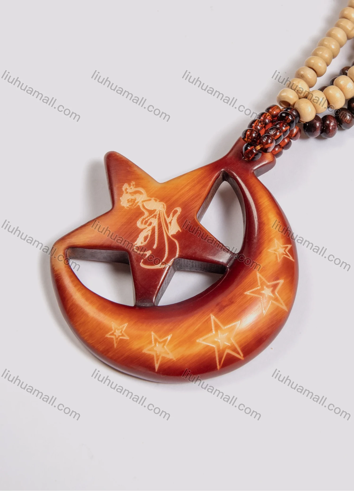 Wholesale Vintage Star & Moon Wood Beads Necklace - Liuhuamall