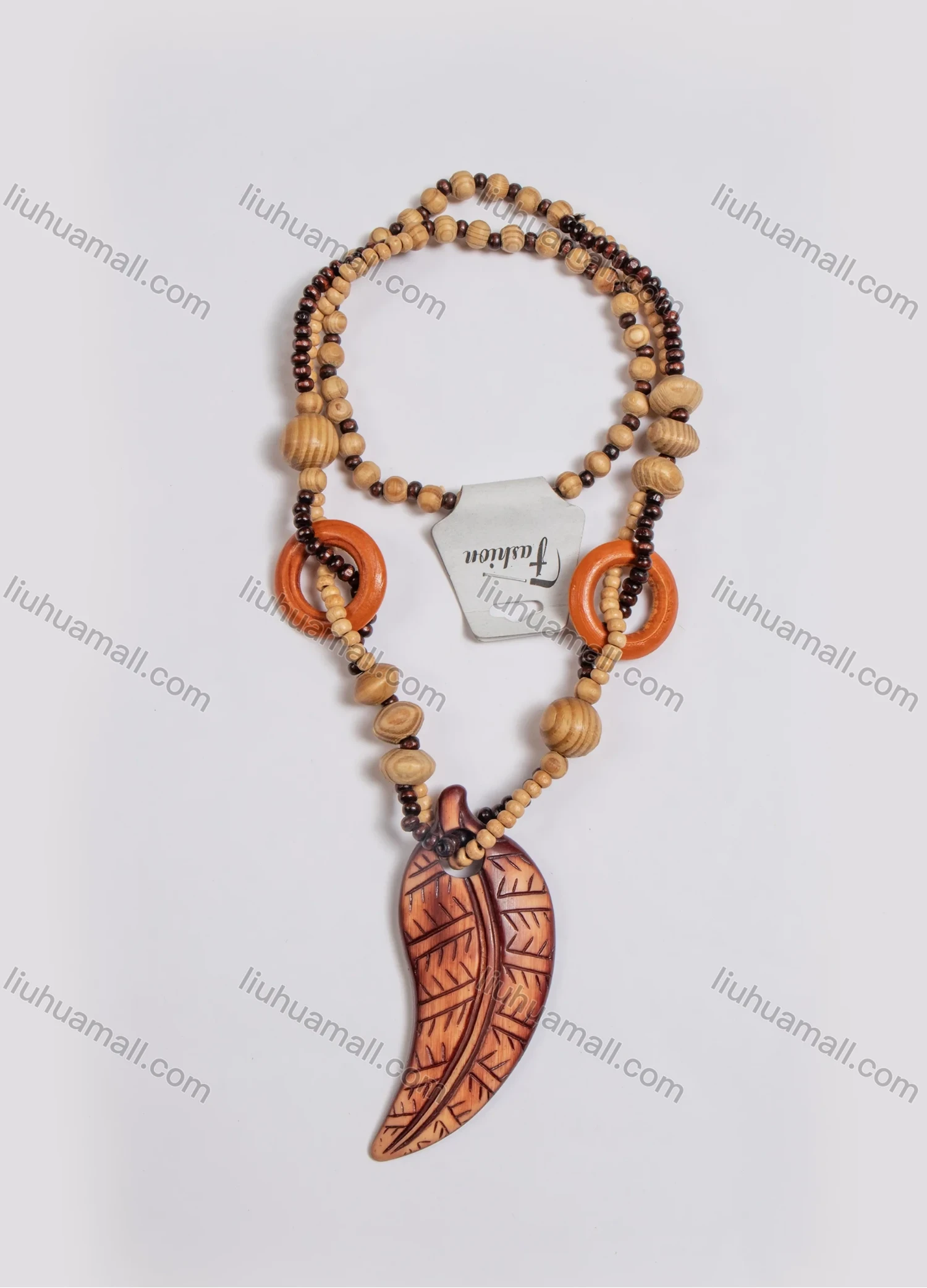 Wholesale Vintage Feather Wood Beads Necklace - Liuhuamall