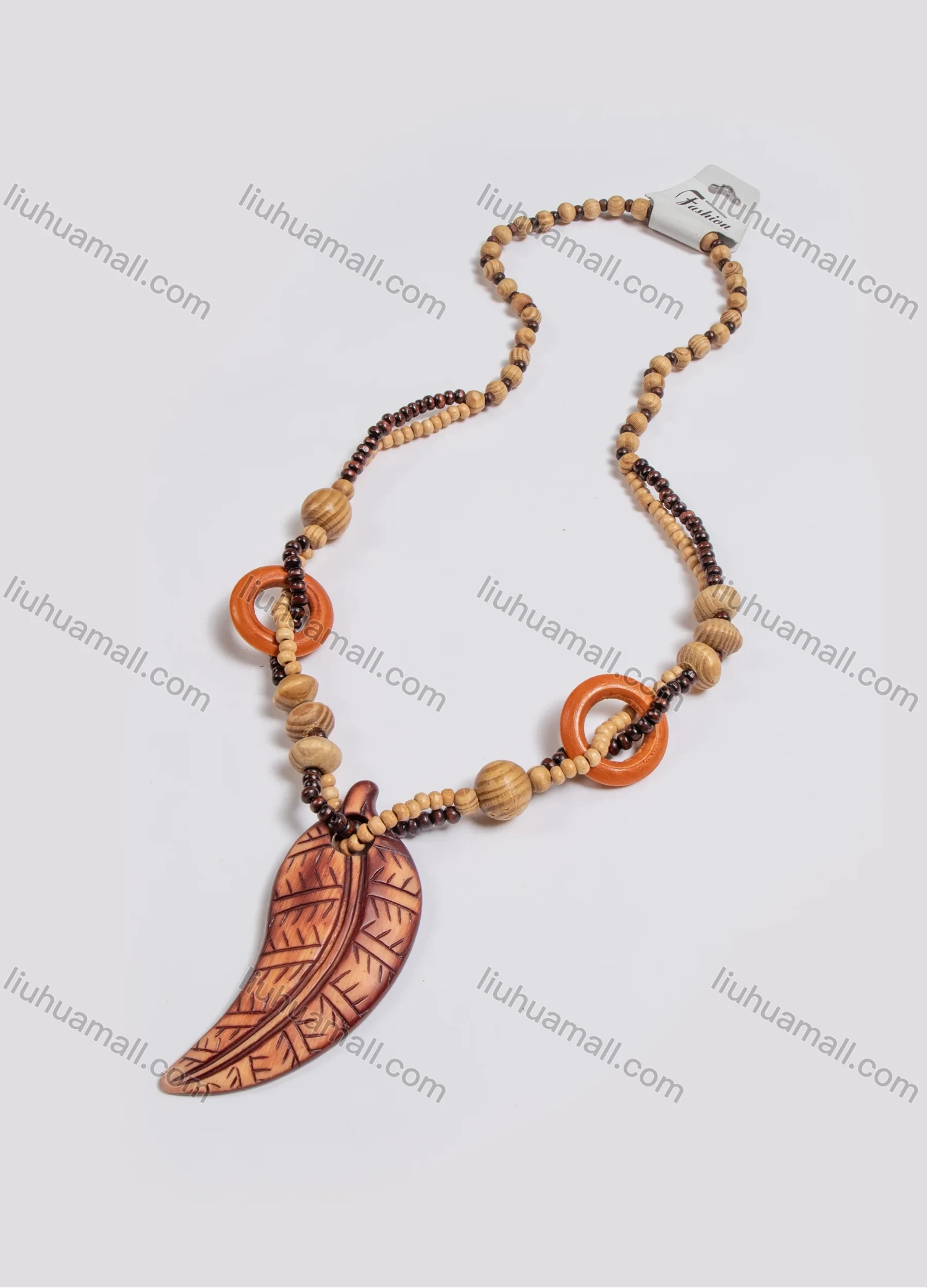 Wholesale Vintage Feather Wood Beads Necklace - Liuhuamall