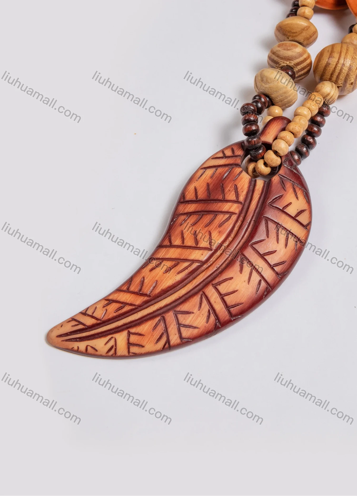 Wholesale Vintage Feather Wood Beads Necklace - Liuhuamall