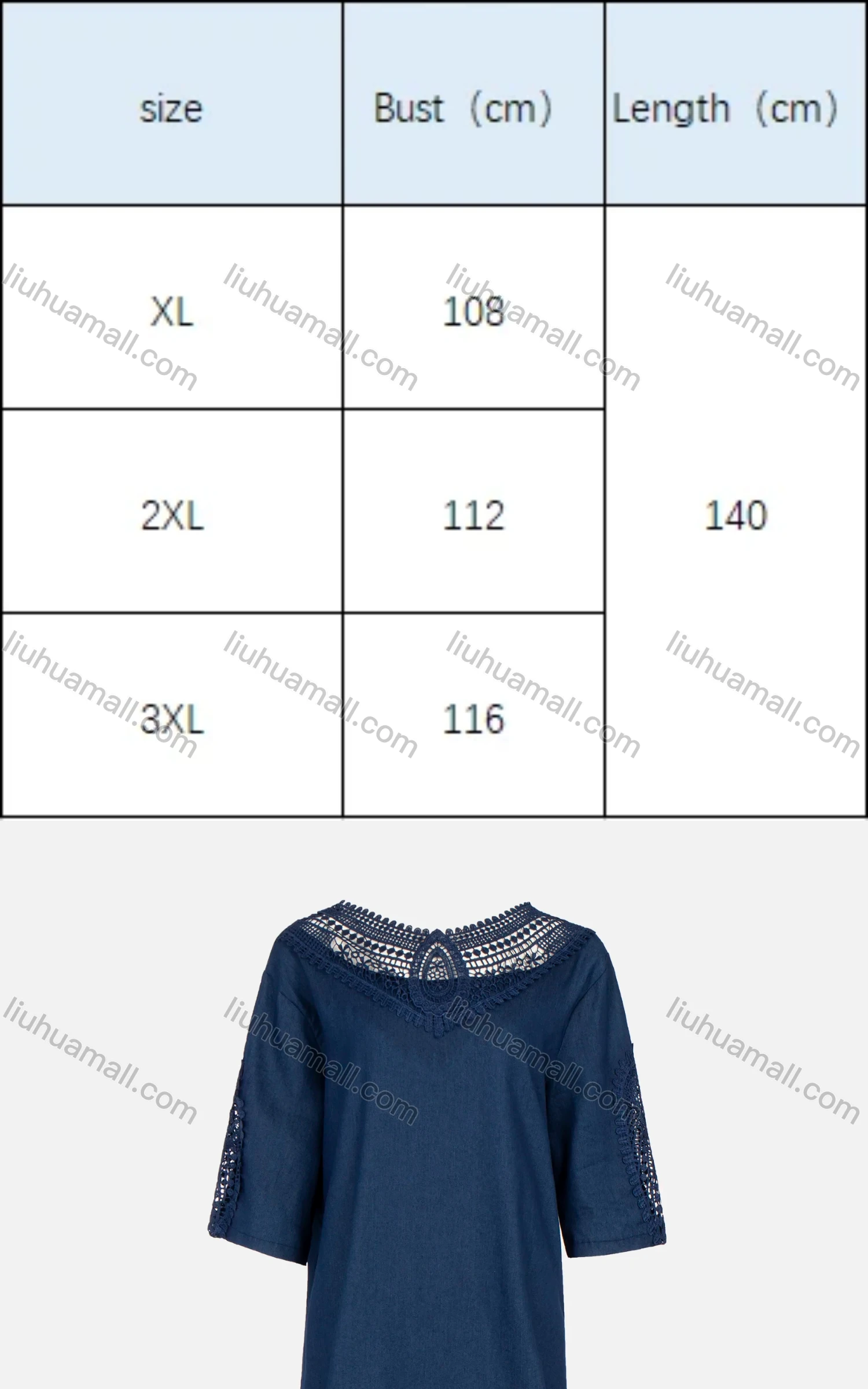 Wholesale Women's Plus Size Casual 3/4 Sleeve Embroidery Bateau Neck Plus Size Maxi Denim Dress - Liuhuamall