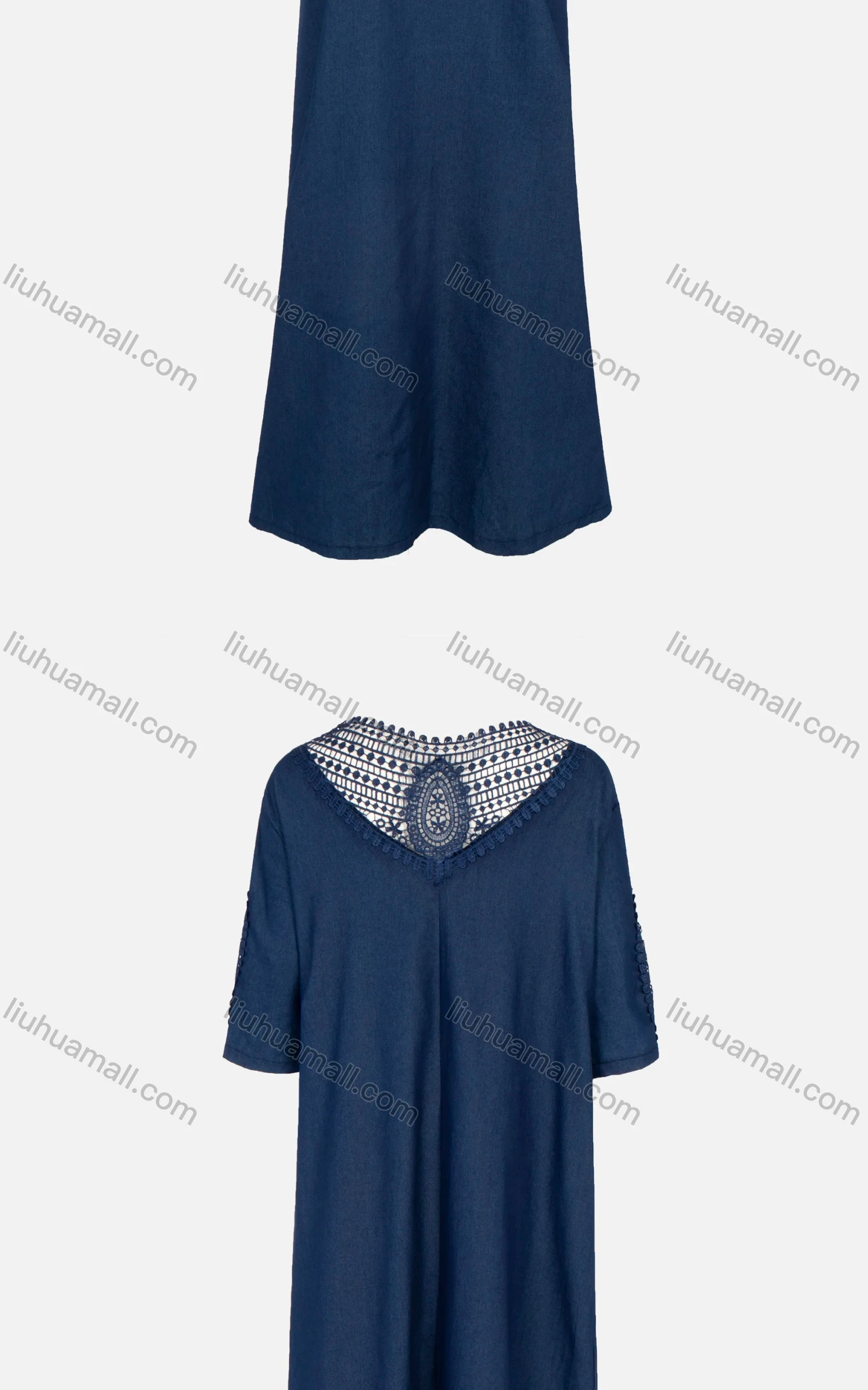 Wholesale Women's Plus Size Casual 3/4 Sleeve Embroidery Bateau Neck Plus Size Maxi Denim Dress - Liuhuamall