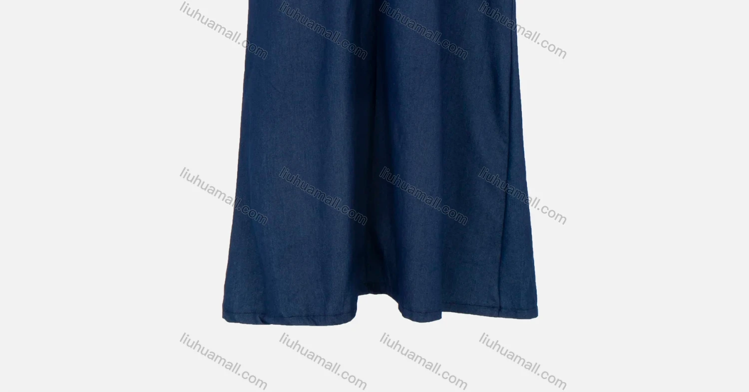 Wholesale Women's Plus Size Casual 3/4 Sleeve Embroidery Bateau Neck Plus Size Maxi Denim Dress - Liuhuamall