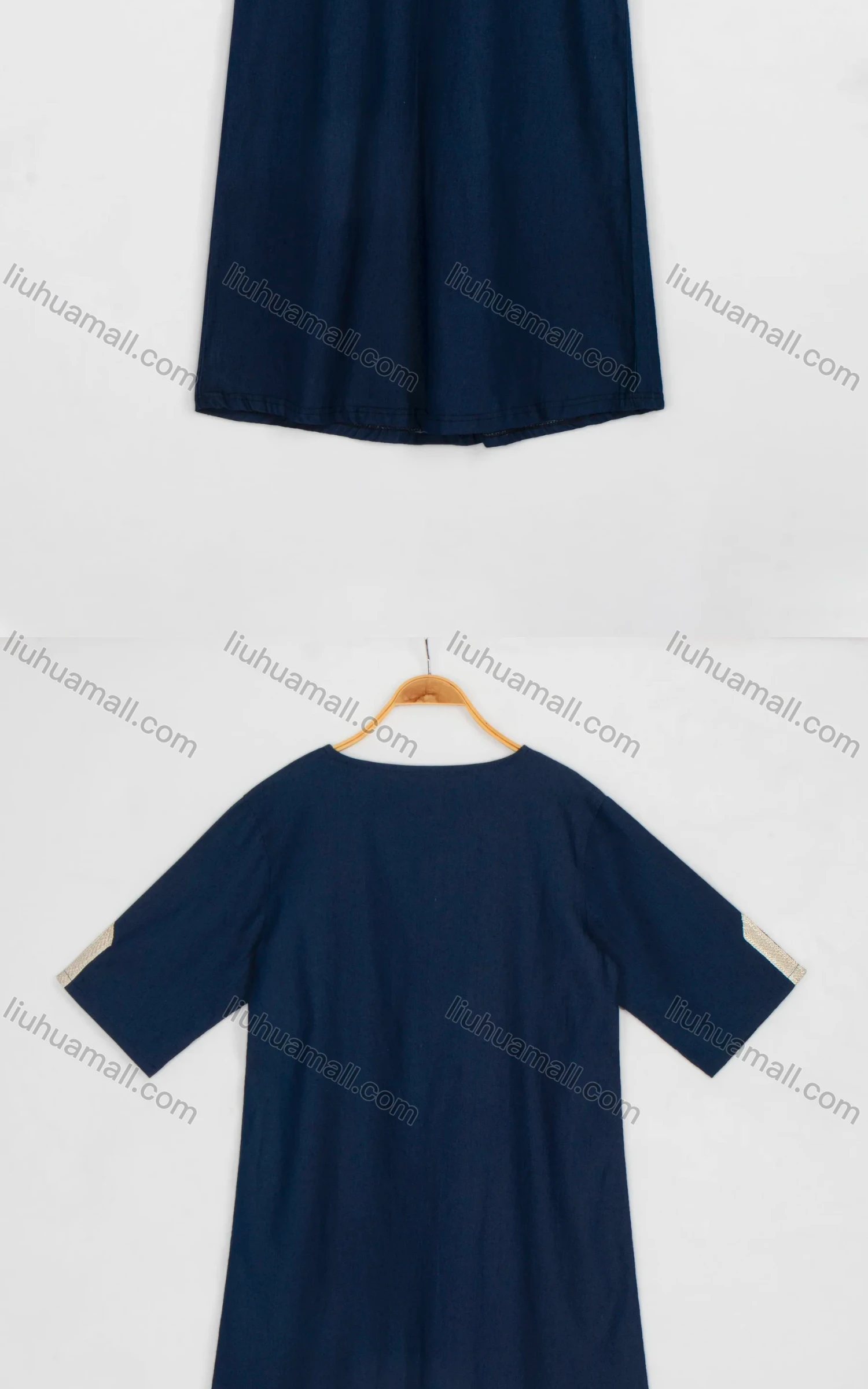 Wholesale Women's Plus Size Casual Half Sleeve Crew Neck Embroidery Denim Midi Dress - Liuhuamall