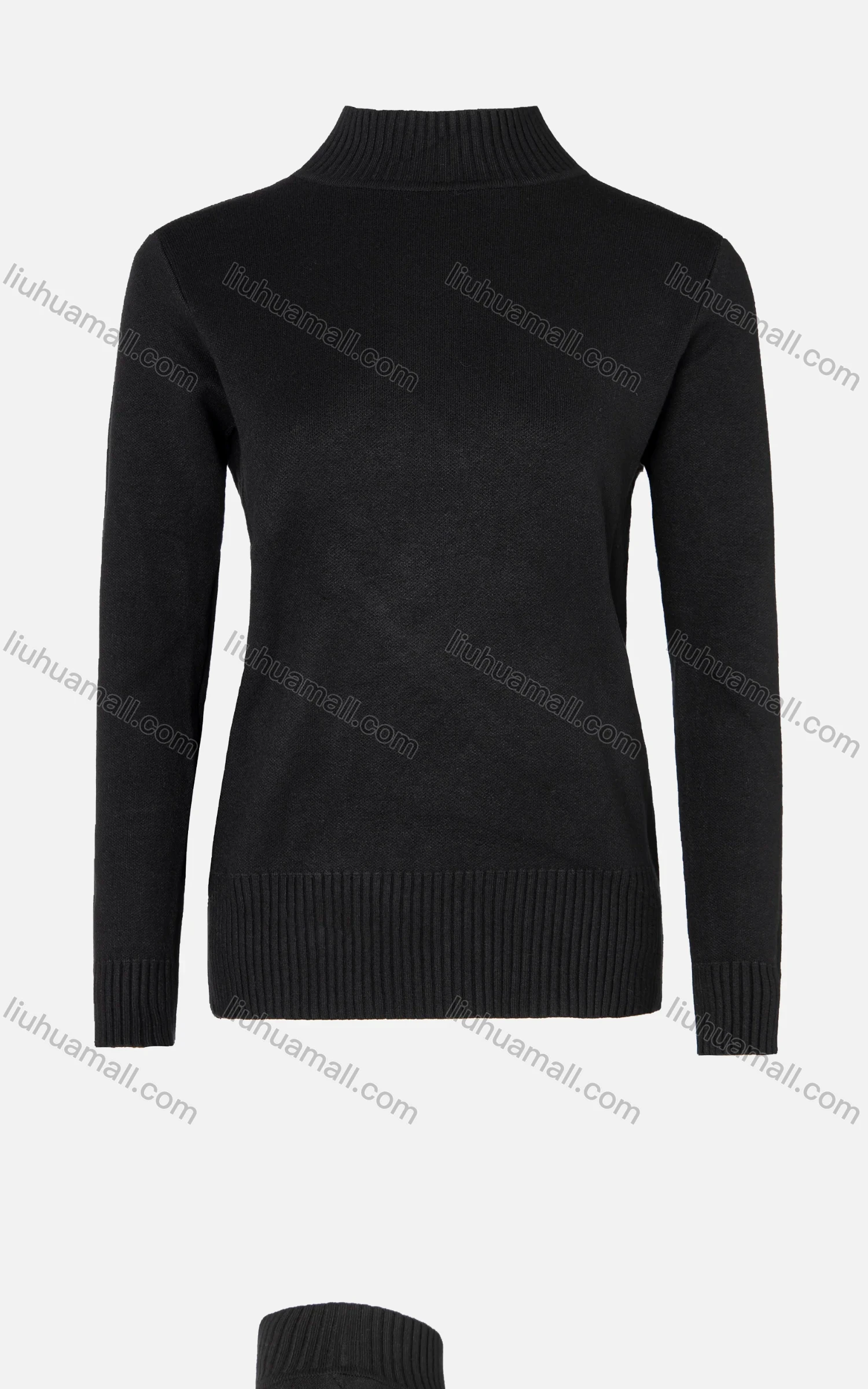 Wholesale Women's Plain Rib-knit Mock Neck Long Sleeve Sweater - Liuhuamall