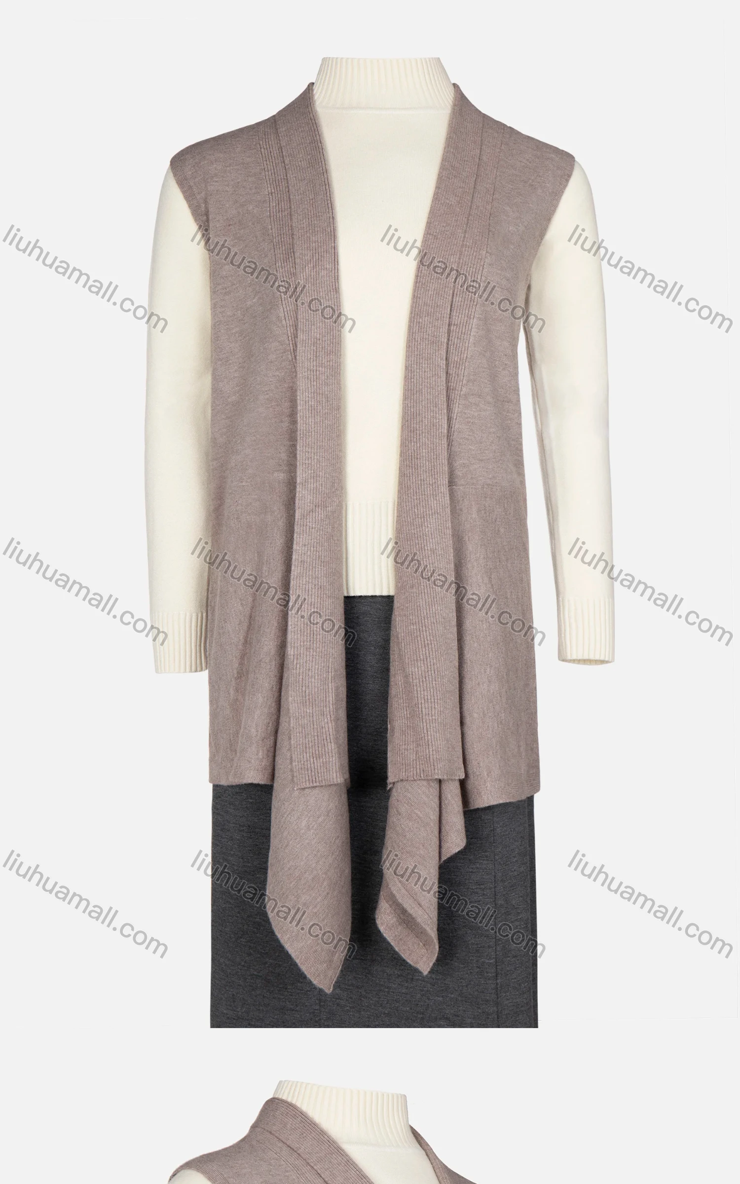 Wholesale Women's Plain Rib-knit Sleeveless Open Front Asymmetrical Hem Cardigan - Liuhuamall