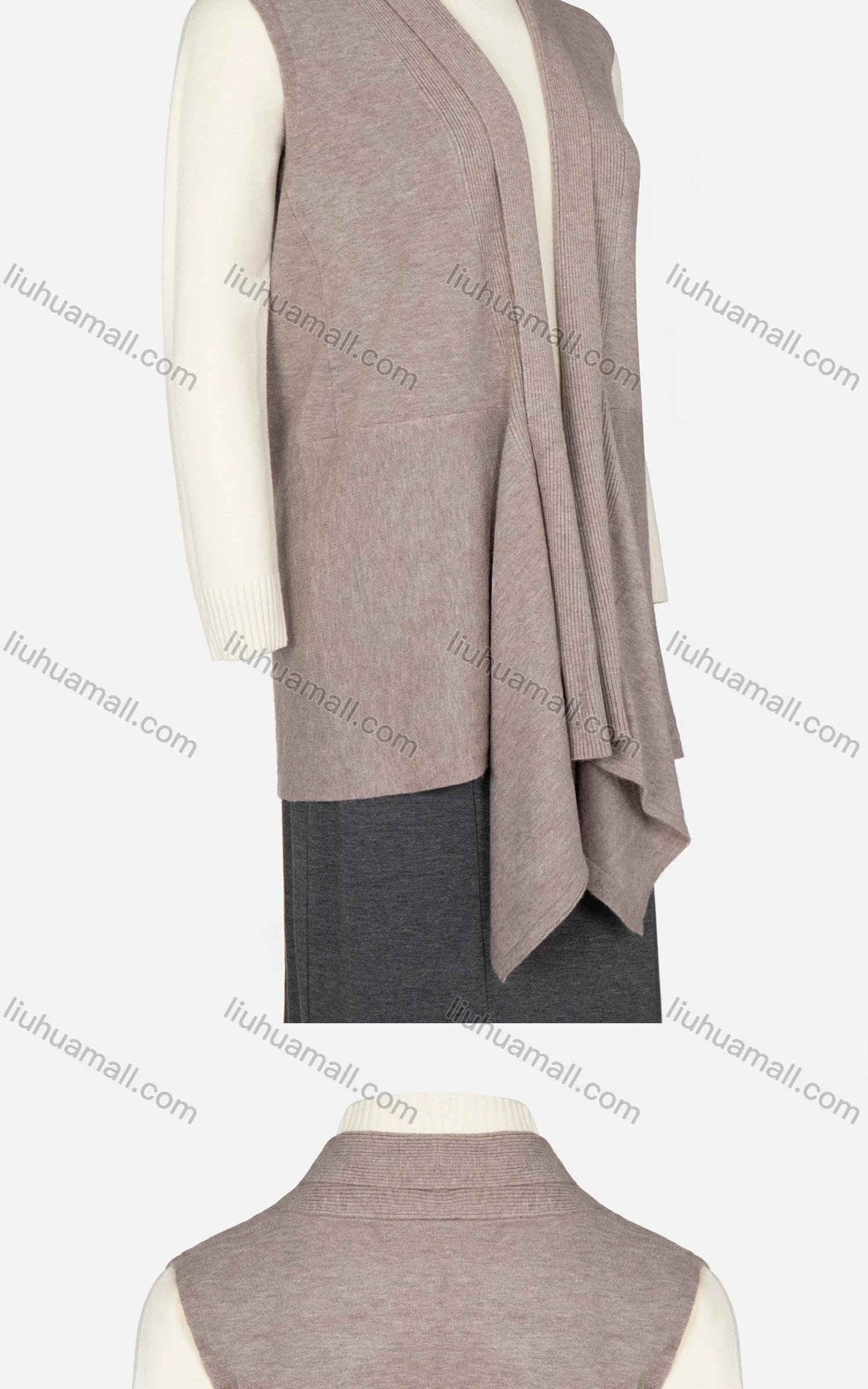 Wholesale Women's Plain Rib-knit Sleeveless Open Front Asymmetrical Hem Cardigan - Liuhuamall