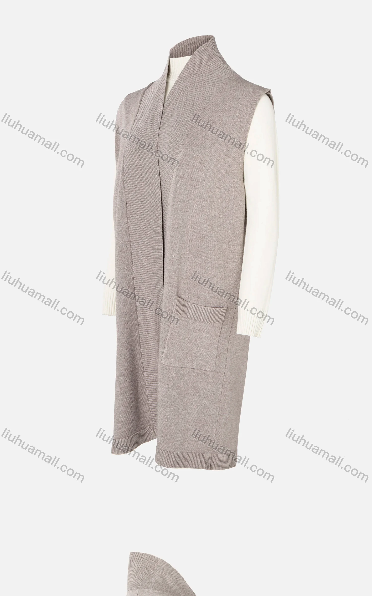 Wholesale Women's Plain Rib-Knit Sleeveless Open Front Dual Pocket Cardigan - Liuhuamall