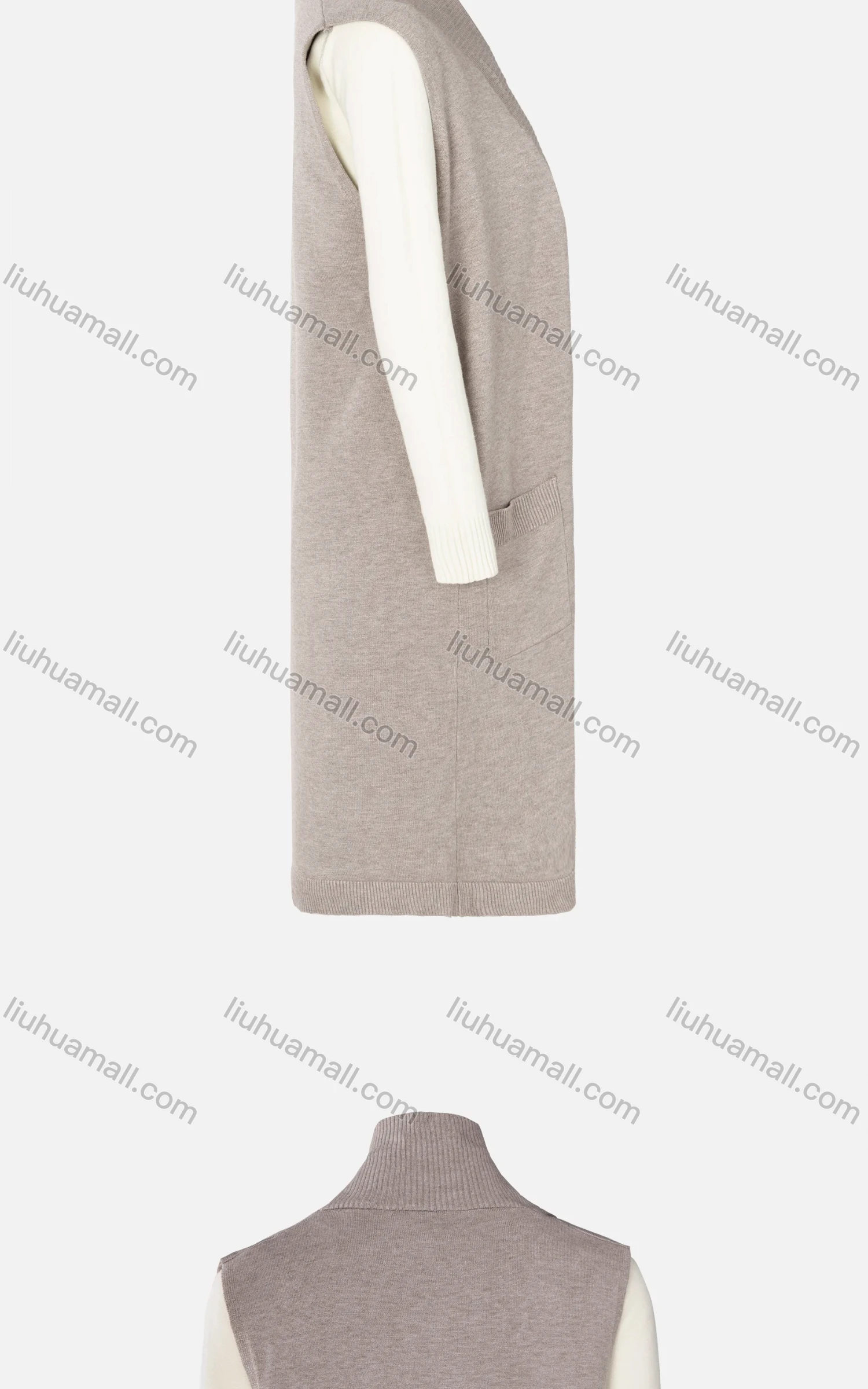 Wholesale Women's Plain Rib-Knit Sleeveless Open Front Dual Pocket Cardigan - Liuhuamall