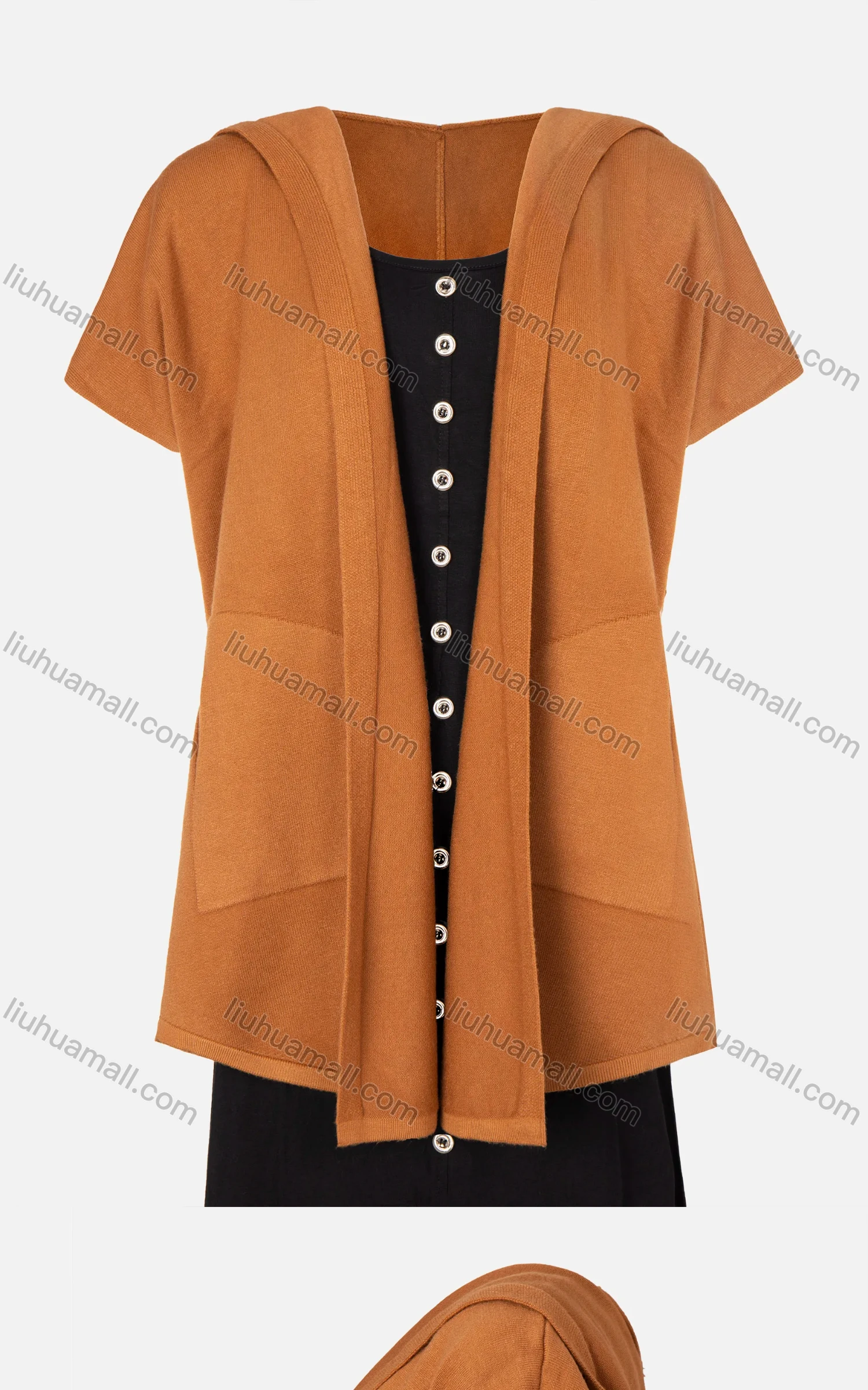 Wholesale Women's Plain Seam Open Front Hooded Pocket Cardigan - Liuhuamall