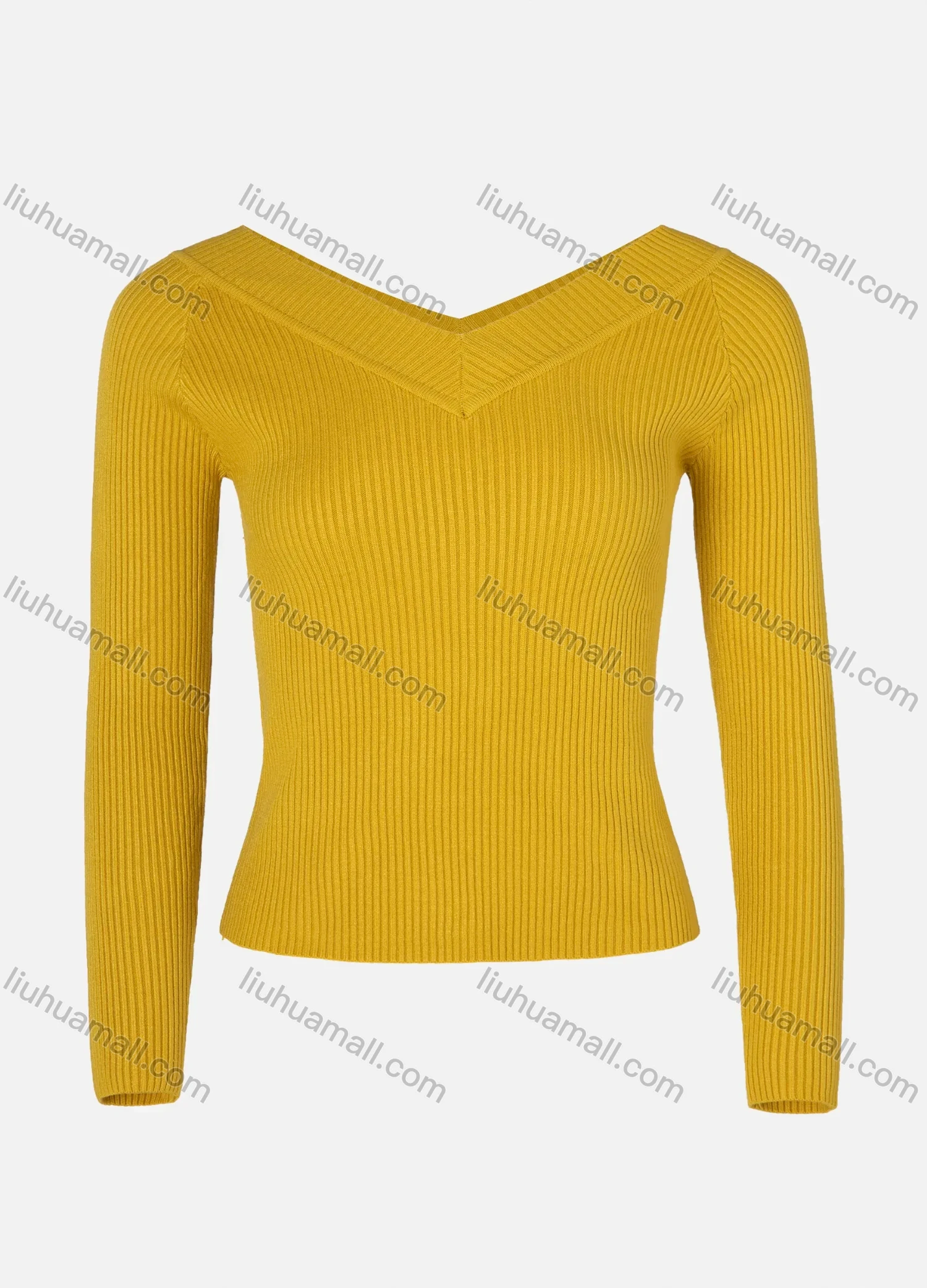 Wholesale Women's Plain V Neck Rib-knit Long Sleeve Crop Sweater - Liuhuamall