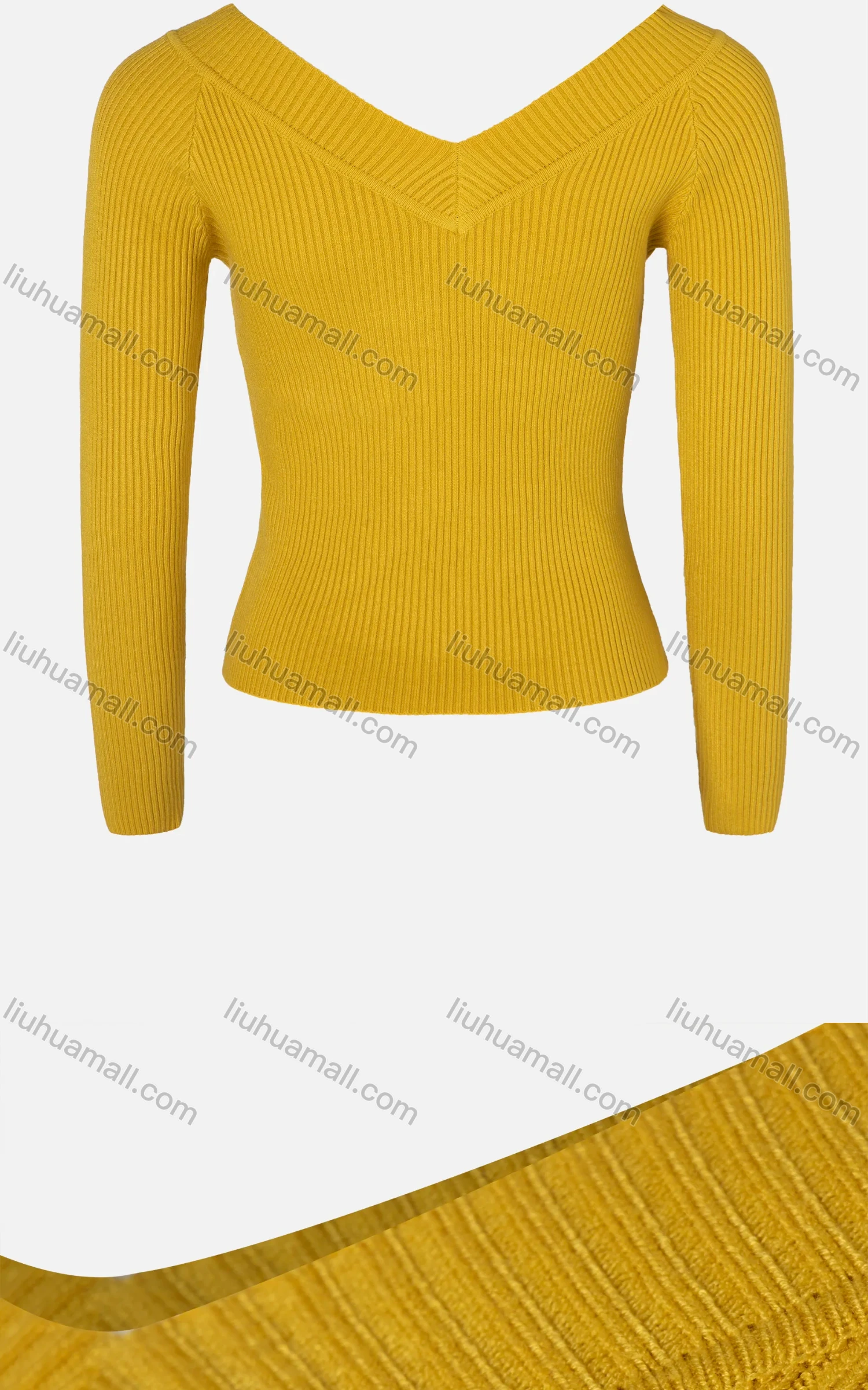 Wholesale Women's Plain V Neck Rib-knit Long Sleeve Crop Sweater - Liuhuamall