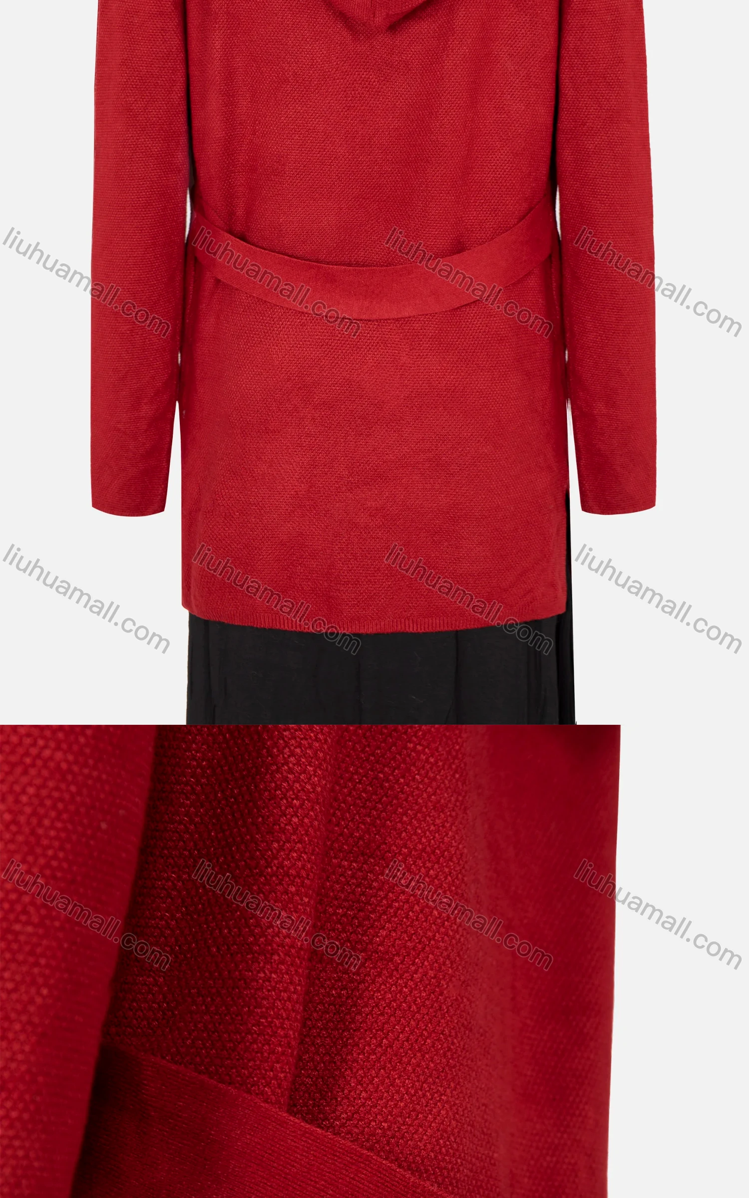 Wholesale Women's Open Front Hooded Long Sleeve Belted Knit Side Slit Cardigan - Liuhuamall