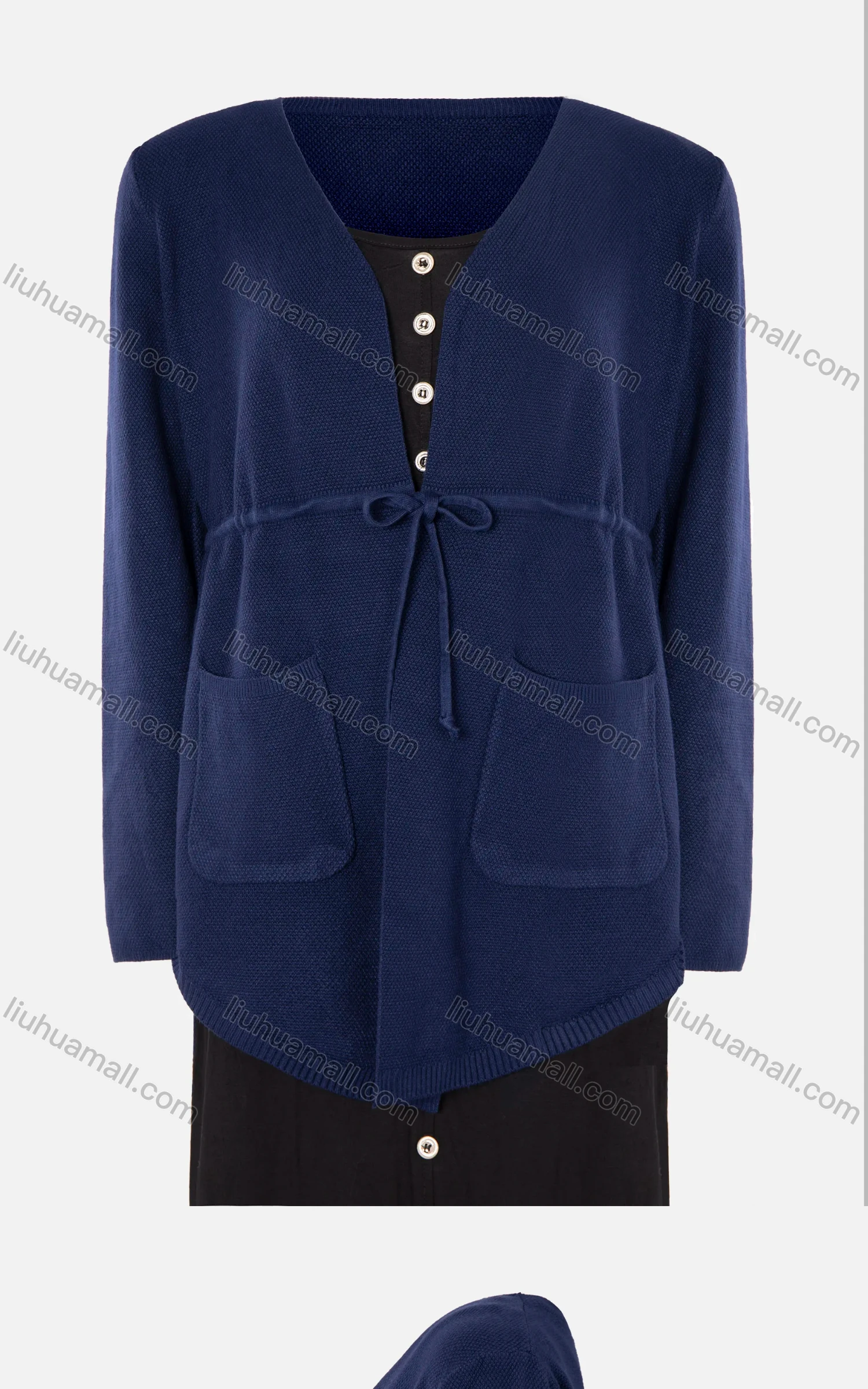 Wholesale Women's Plain Tie Front Dual Pocket Rib-knit Trim High Low Hem Cardigan - Liuhuamall