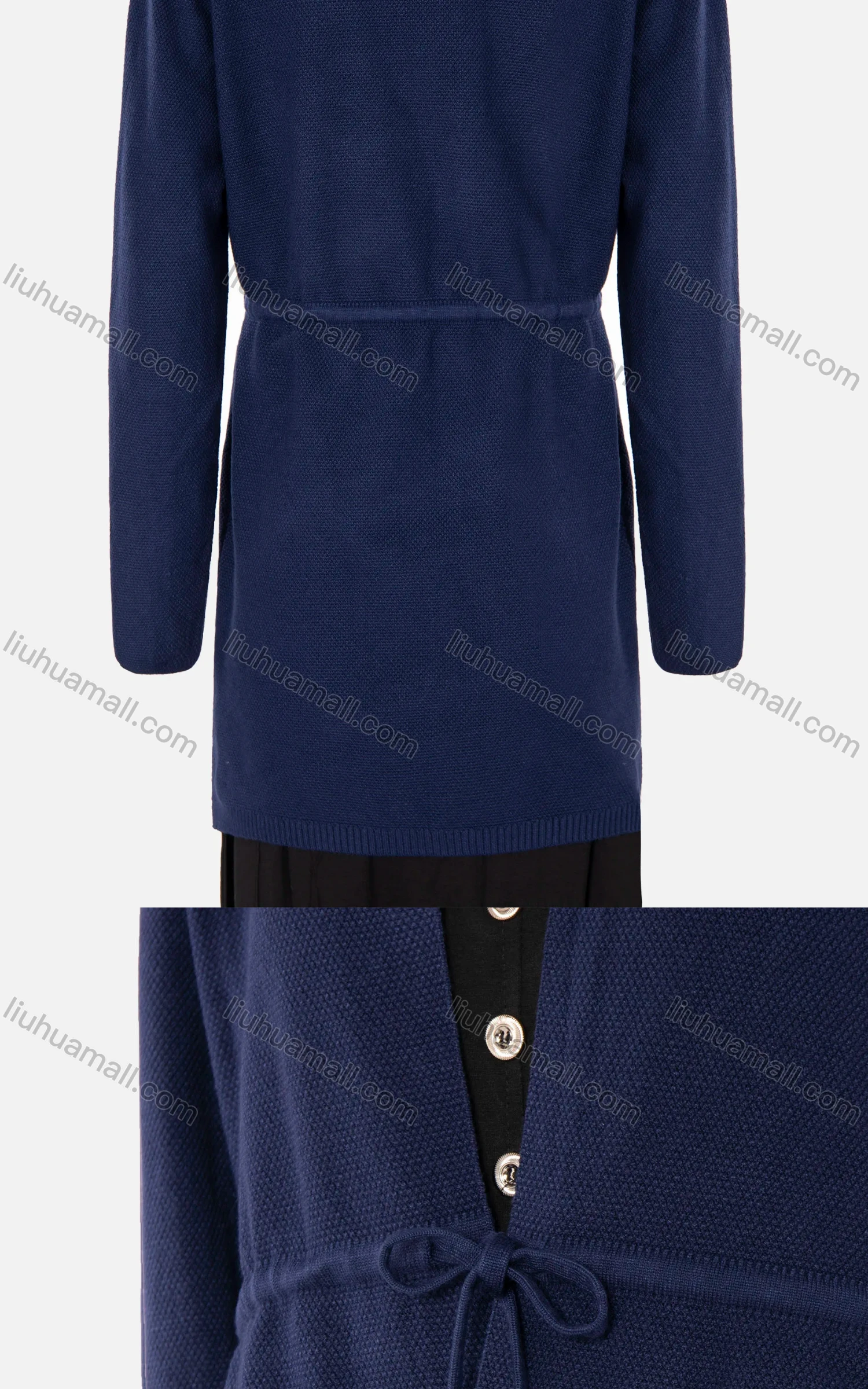 Wholesale Women's Plain Tie Front Dual Pocket Rib-knit Trim High Low Hem Cardigan - Liuhuamall