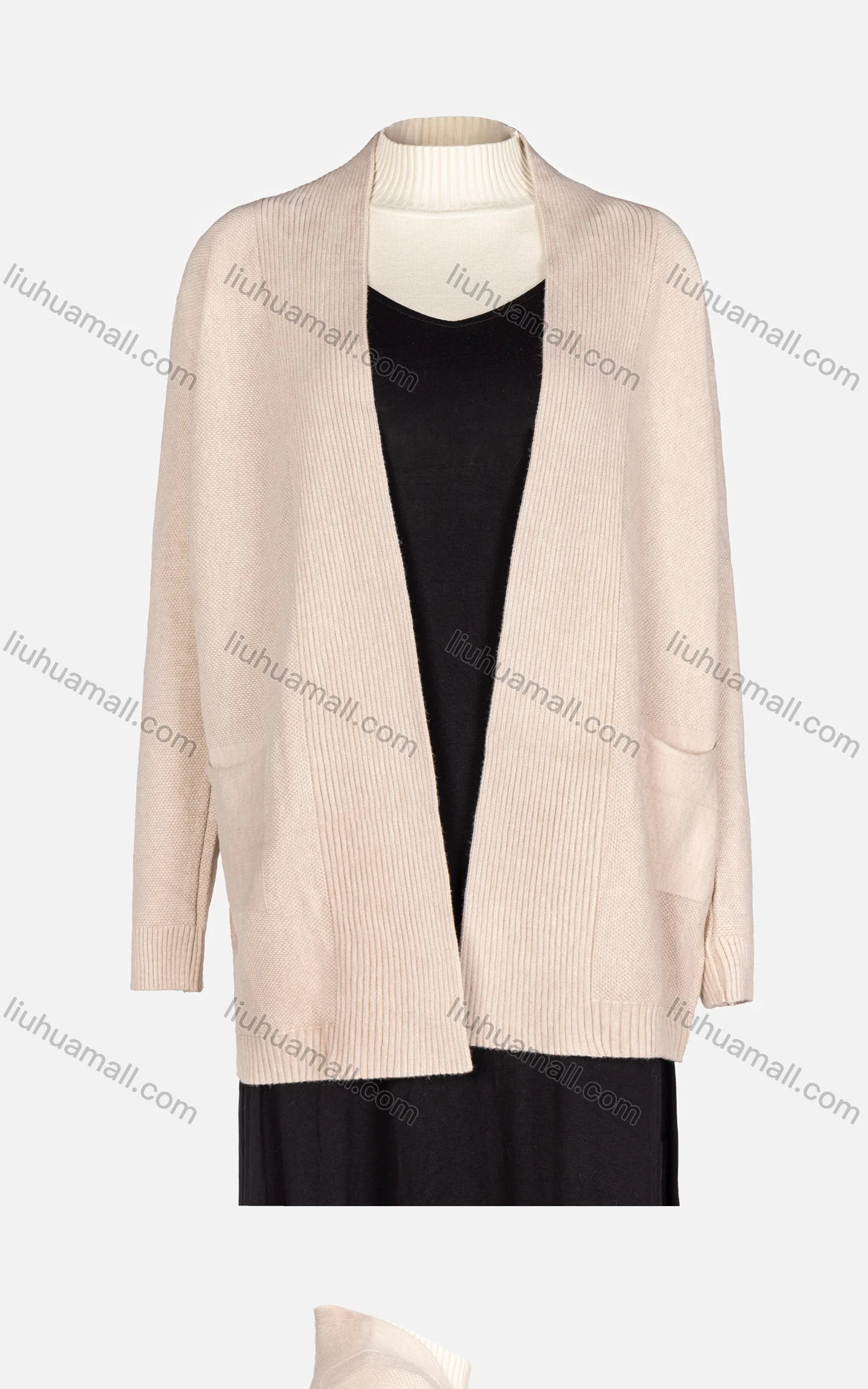 Wholesale Women's Plain Rib-knit Long Sleeve Open Front Dual Pocket Cardigan - Liuhuamall