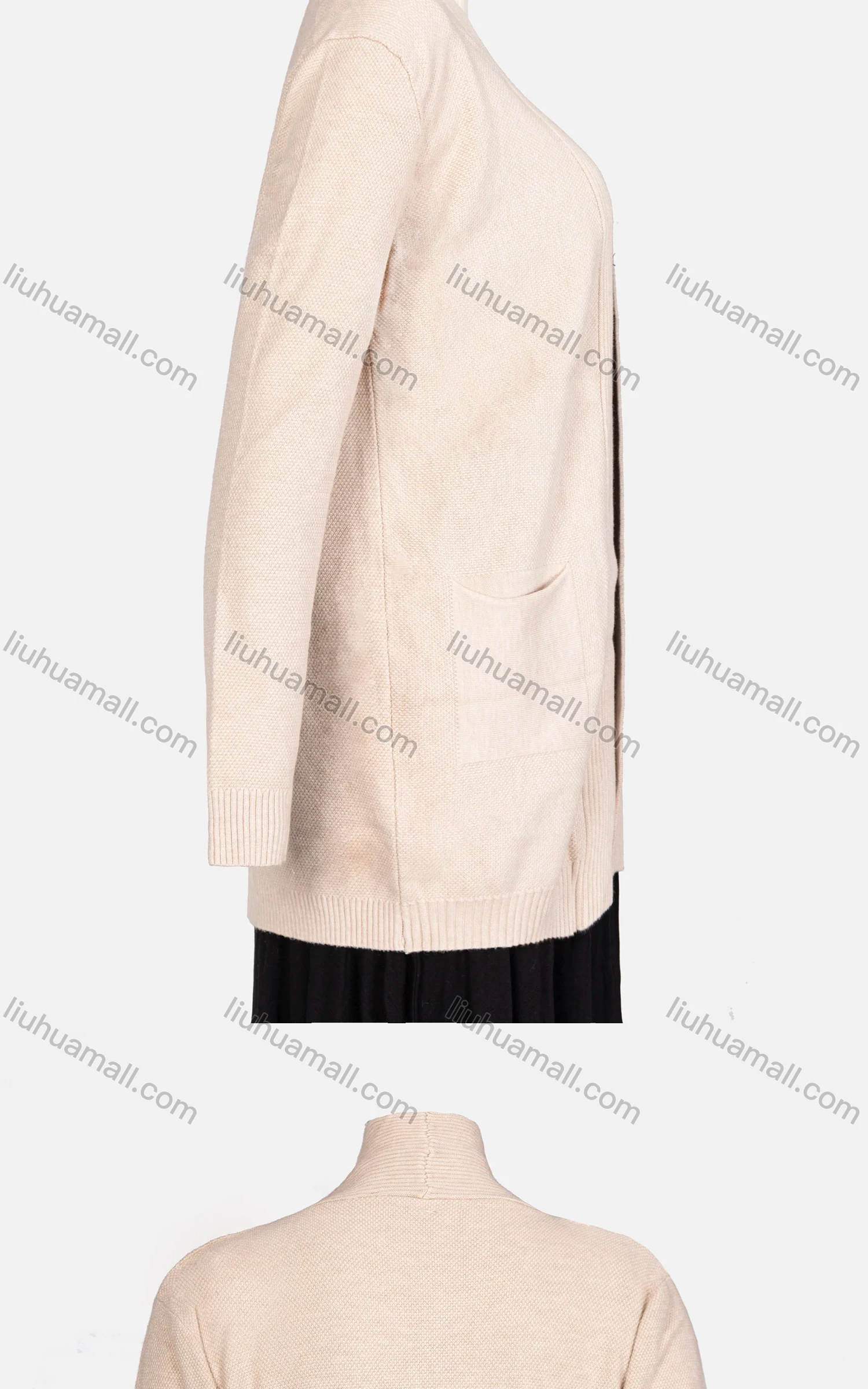 Wholesale Women's Plain Rib-knit Long Sleeve Open Front Dual Pocket Cardigan - Liuhuamall