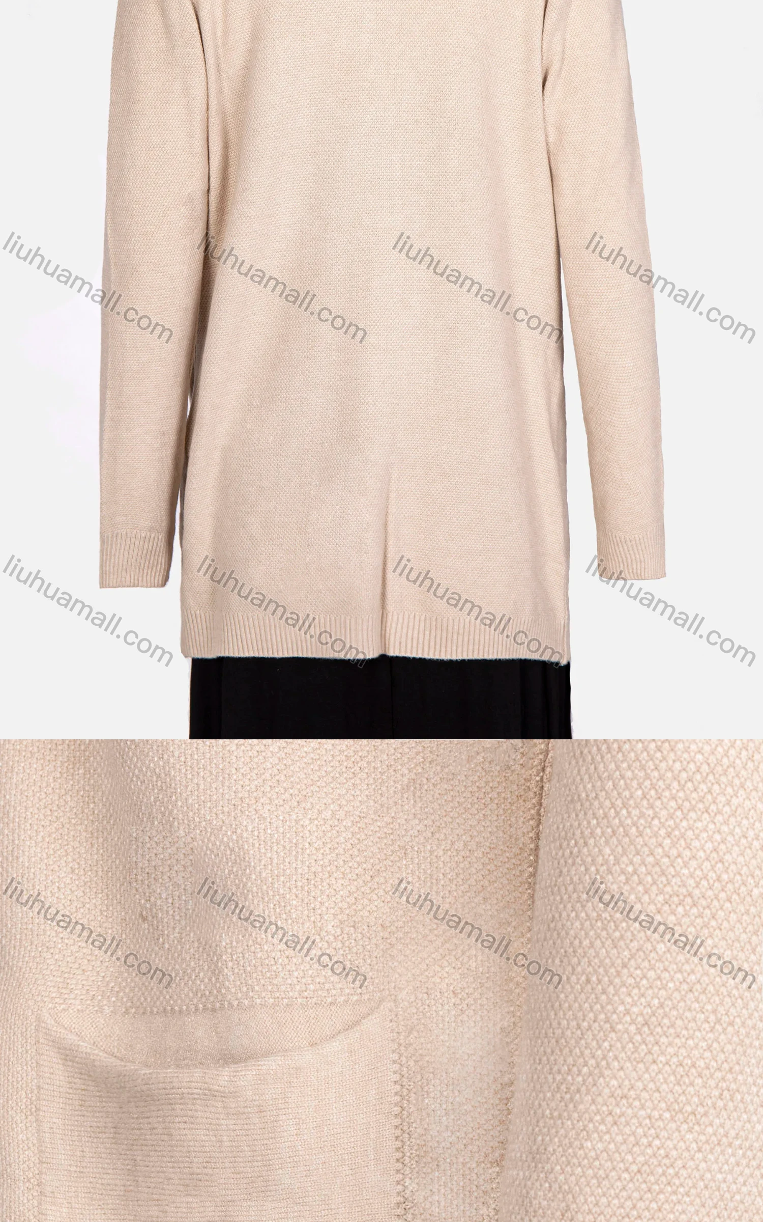 Wholesale Women's Plain Rib-knit Long Sleeve Open Front Dual Pocket Cardigan - Liuhuamall