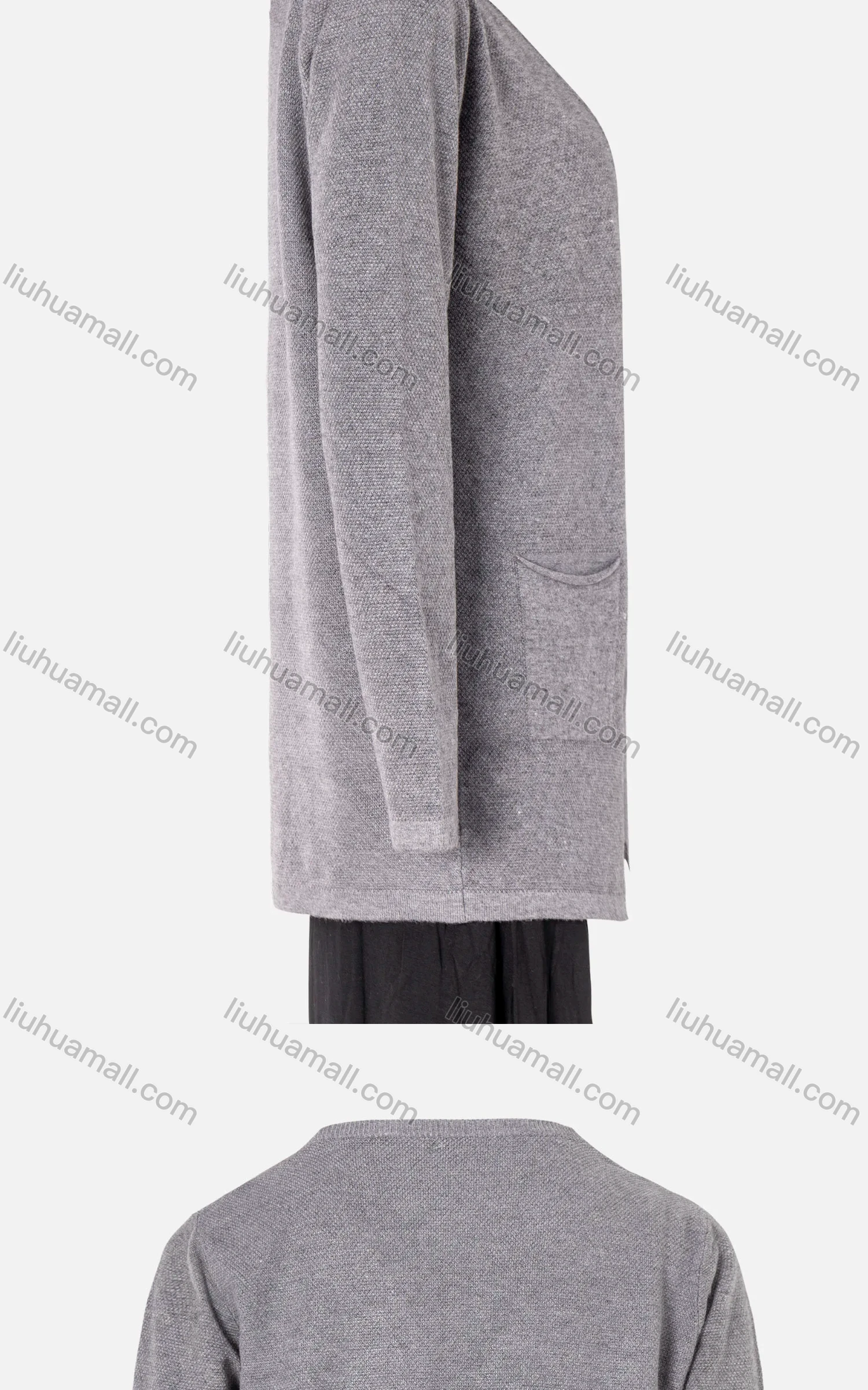 Wholesale Women's Plain Open Front Dual Pocket Rib-knit Trim Long Sleeve Cardigan - Liuhuamall