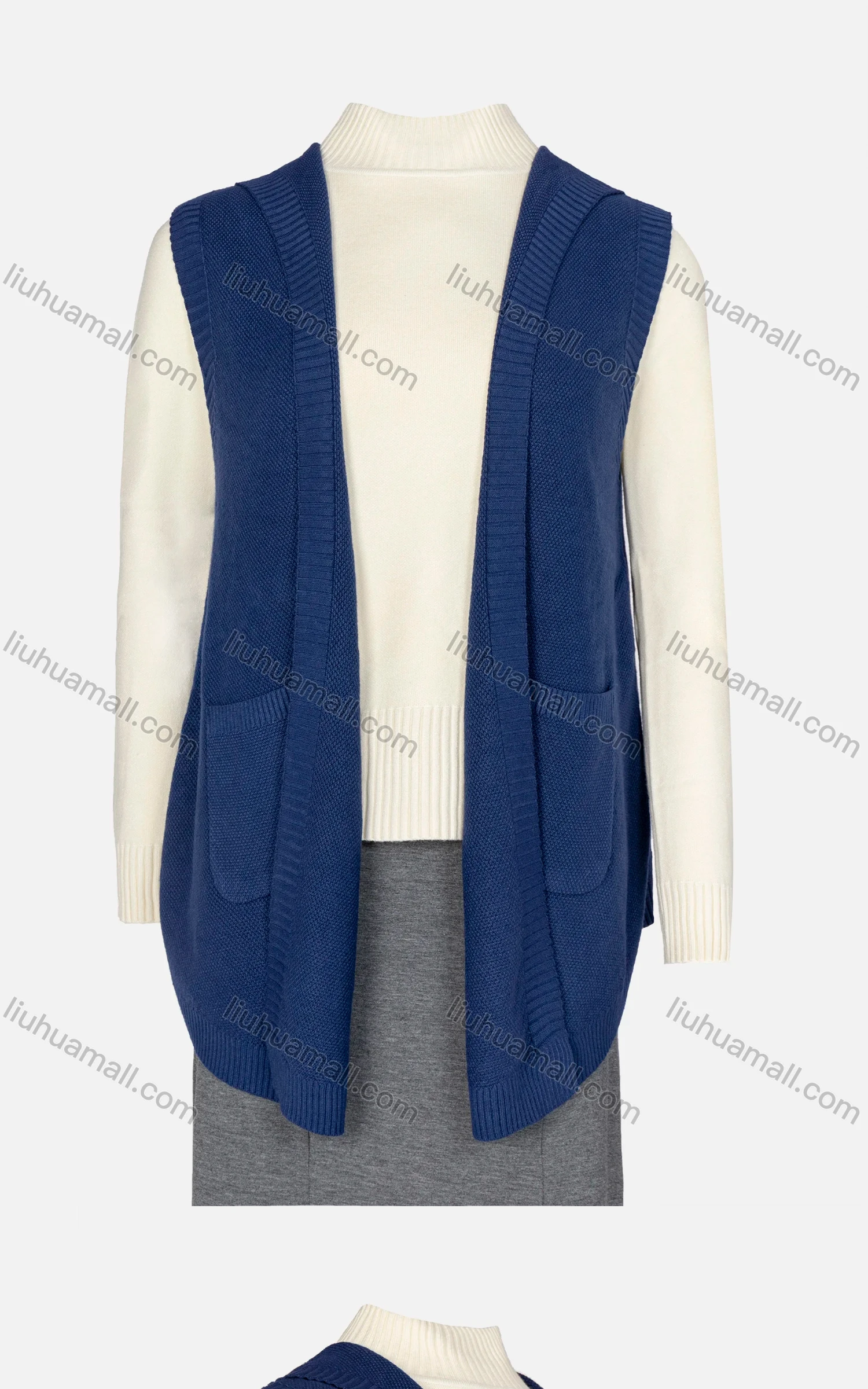 Wholesale Women's Plain Sleeveless Rib-knit Trim Hooded Button Decor Cardigan - Liuhuamall