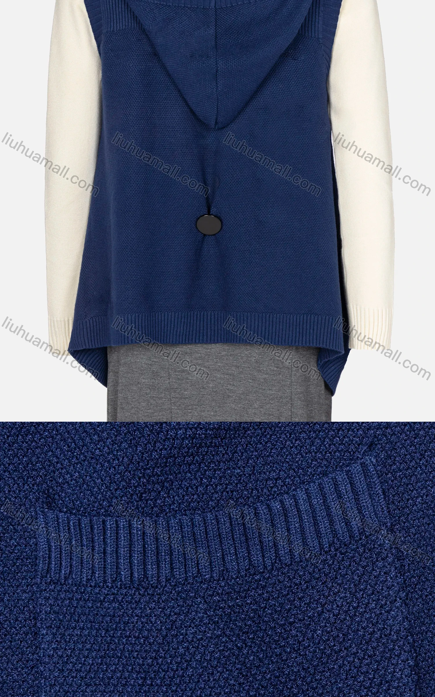 Wholesale Women's Plain Sleeveless Rib-knit Trim Hooded Button Decor Cardigan - Liuhuamall