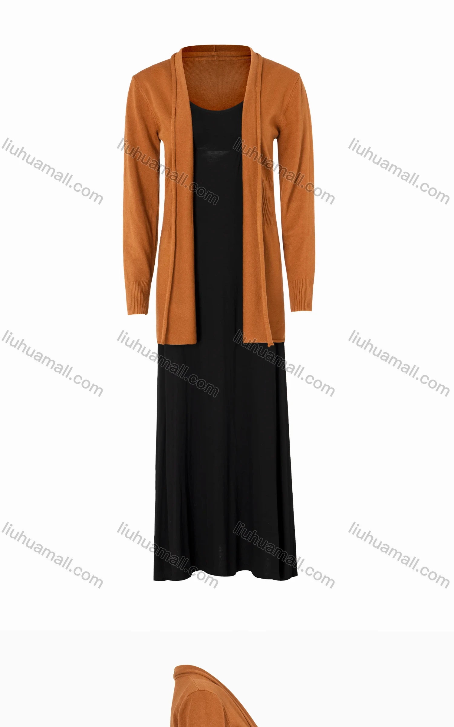 Wholesale Women's Plain Rib-Knit Open Front Curly Hem Long Sleeve Cardigan - Liuhuamall