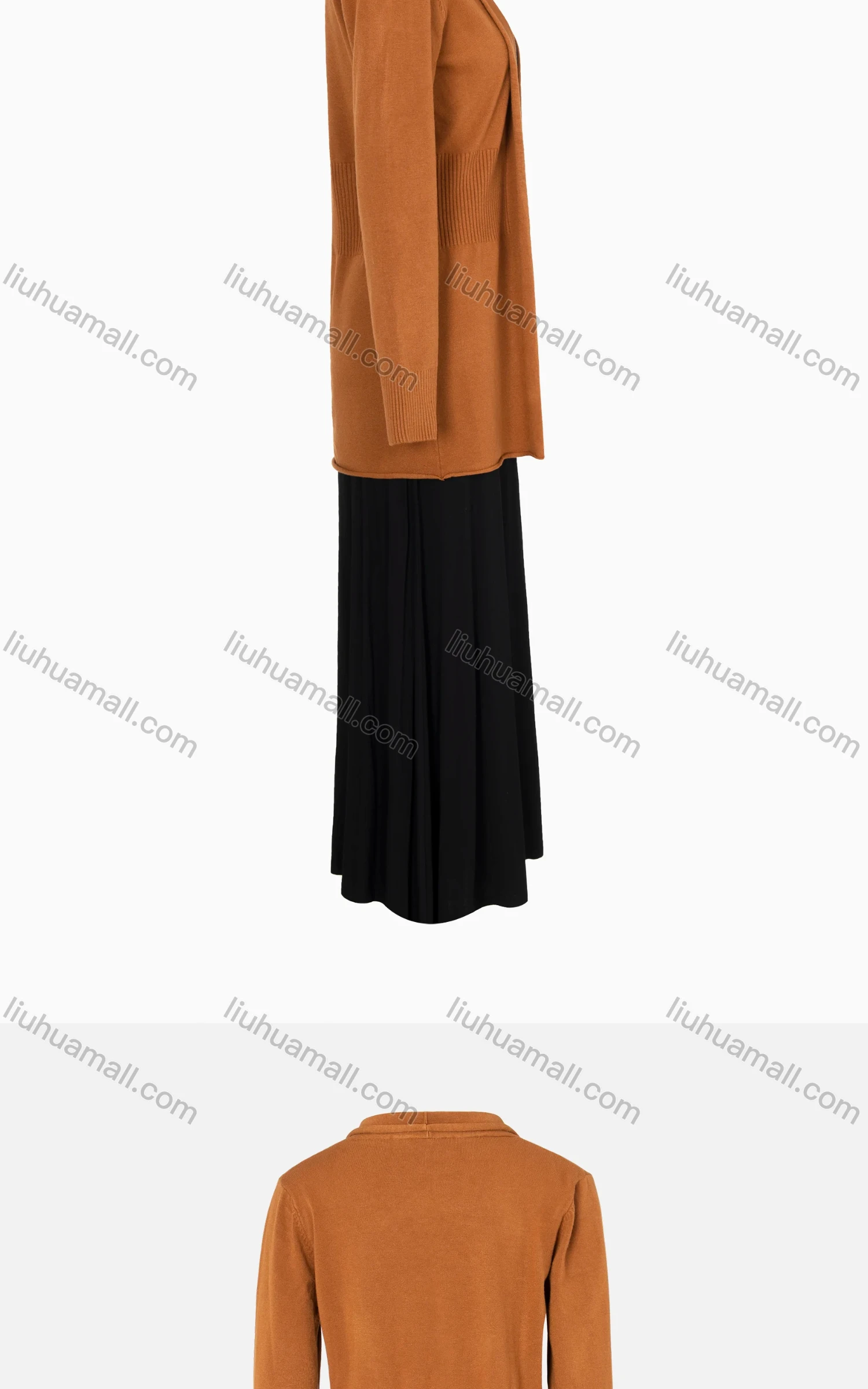 Wholesale Women's Plain Rib-Knit Open Front Curly Hem Long Sleeve Cardigan - Liuhuamall