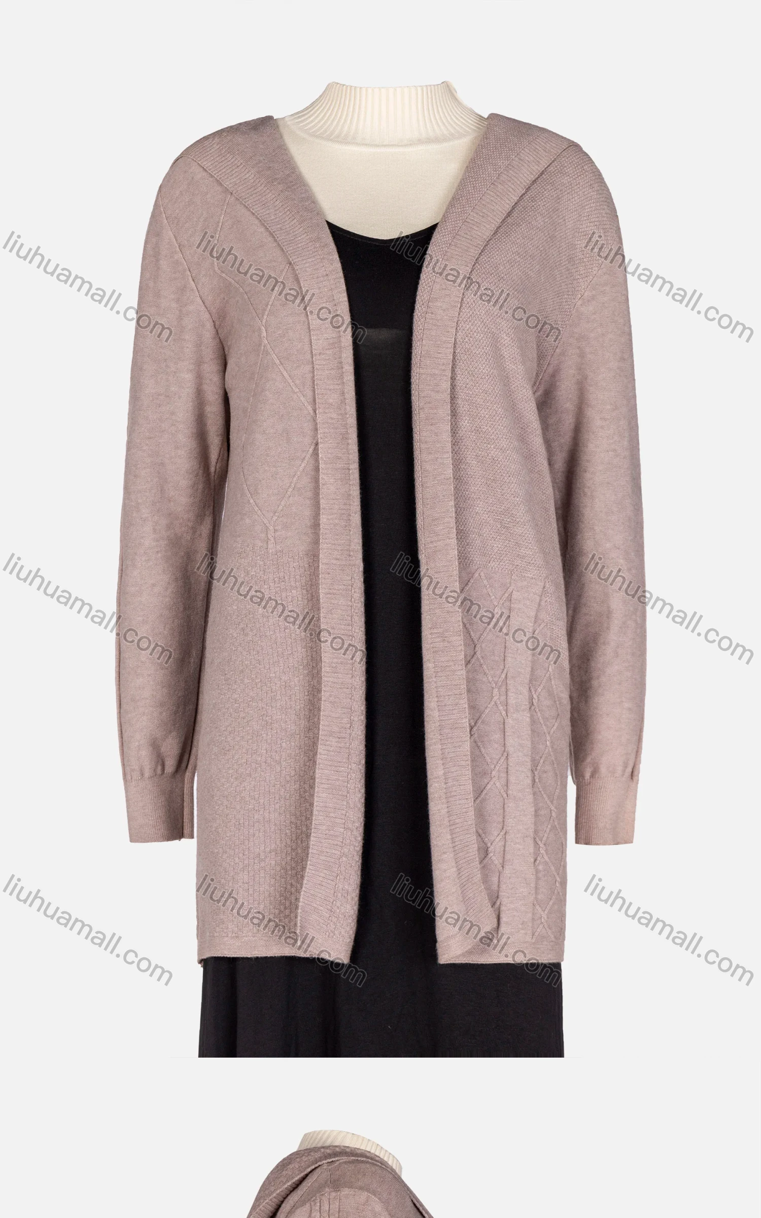 Wholesale Women's Plain Cable Knit Open Front Long Sleeve Hooded Cardigan - Liuhuamall