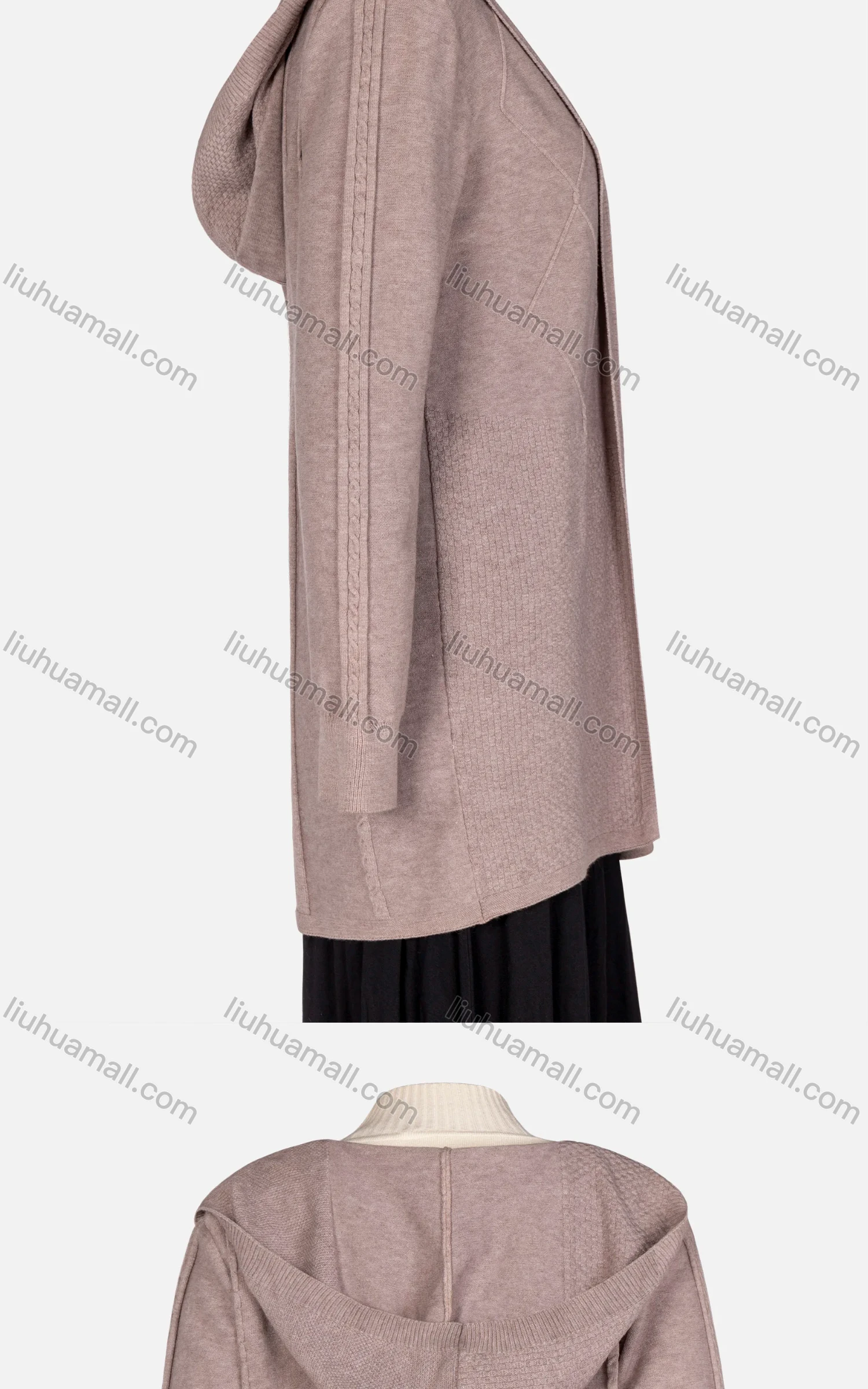 Wholesale Women's Plain Cable Knit Open Front Long Sleeve Hooded Cardigan - Liuhuamall