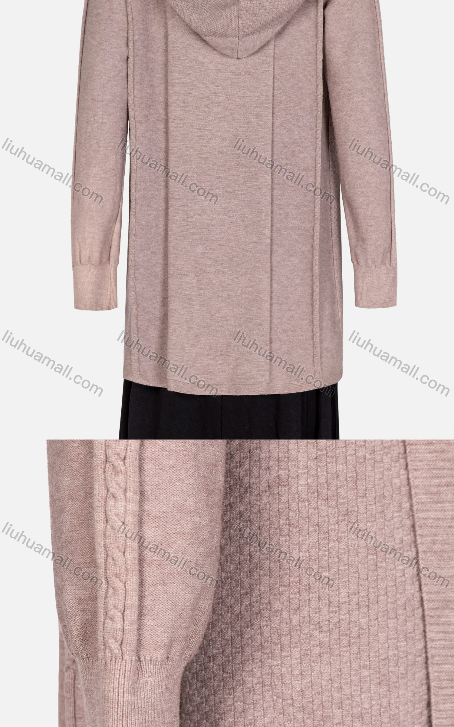 Wholesale Women's Plain Cable Knit Open Front Long Sleeve Hooded Cardigan - Liuhuamall