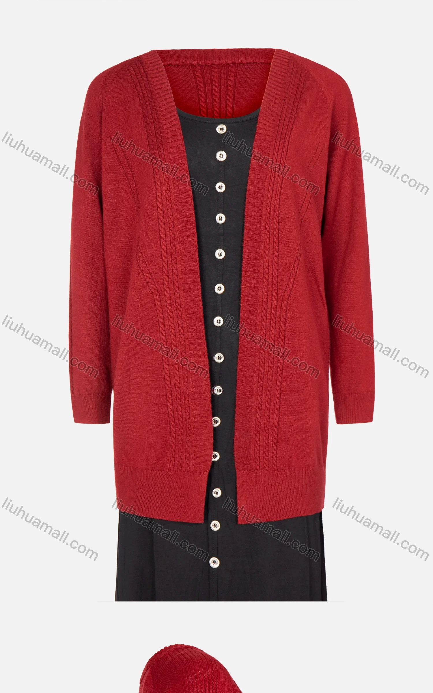 Wholesale Women's Plain Cable Knit Long Sleeve Rib-knit Trim Open Front Cardigan - Liuhuamall