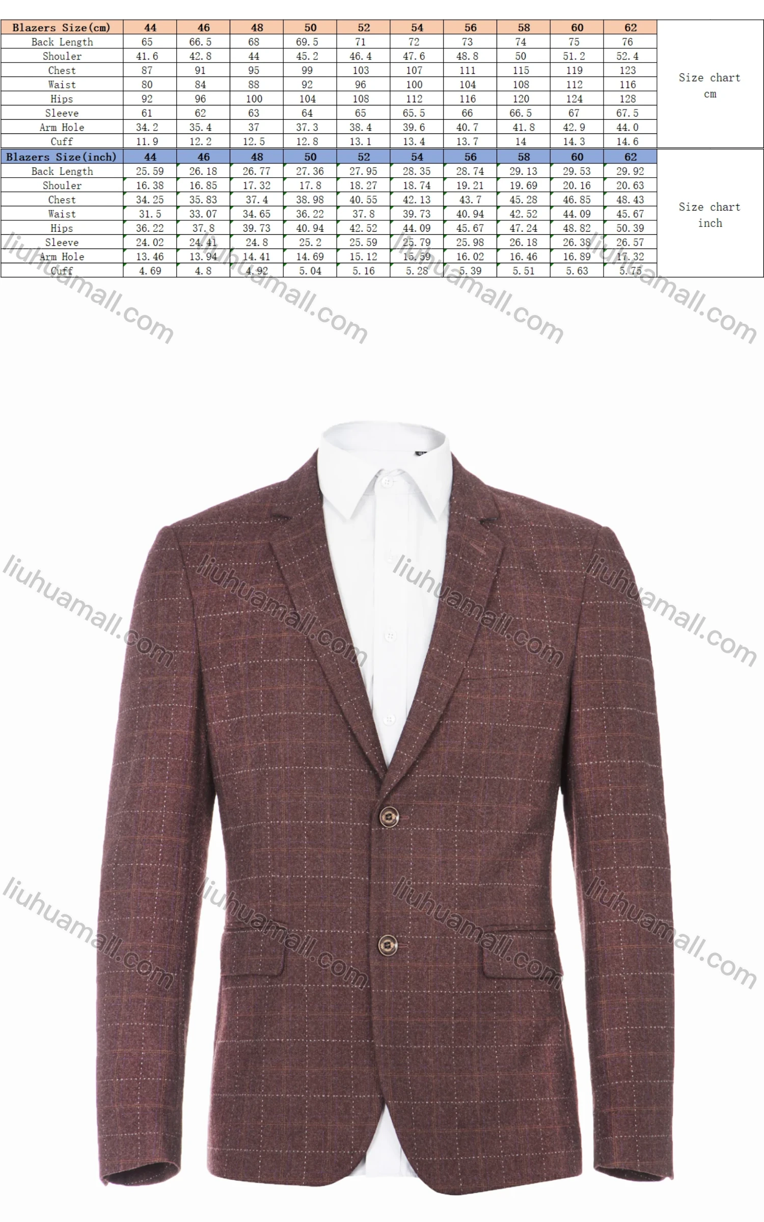 Wholesale Men's Formal Lapel Collar Single Breasted Plaid Multiple Pockets Blazer Jackets - Liuhuamall