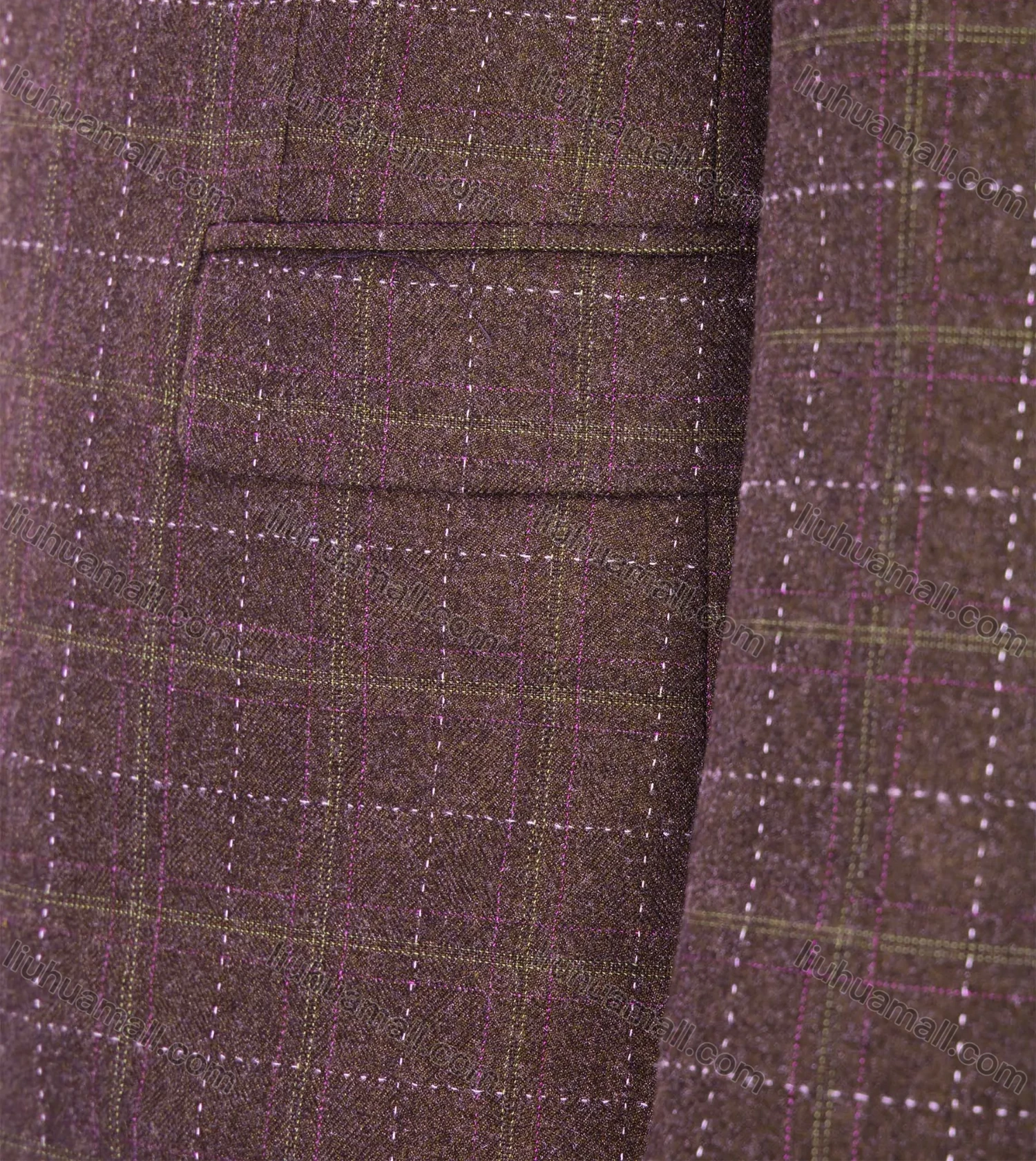 Wholesale Men's Formal Lapel Collar Single Breasted Plaid Multiple Pockets Blazer Jackets - Liuhuamall