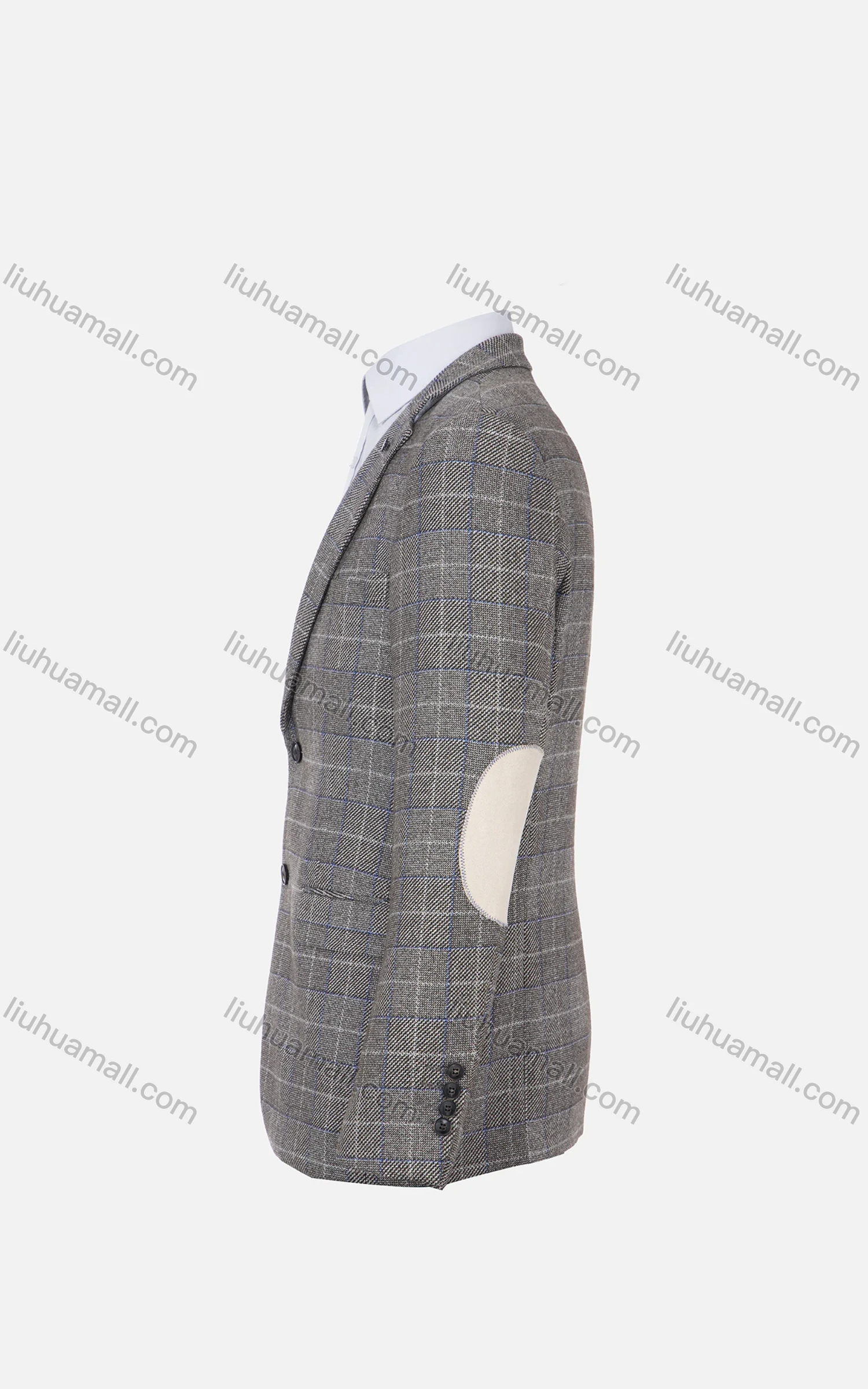 Wholesale Men's Casual Slim Fit Lapel Collar Pockets Plaid Single Breasted Patch Sleeve Blazer Jackets - Liuhuamall