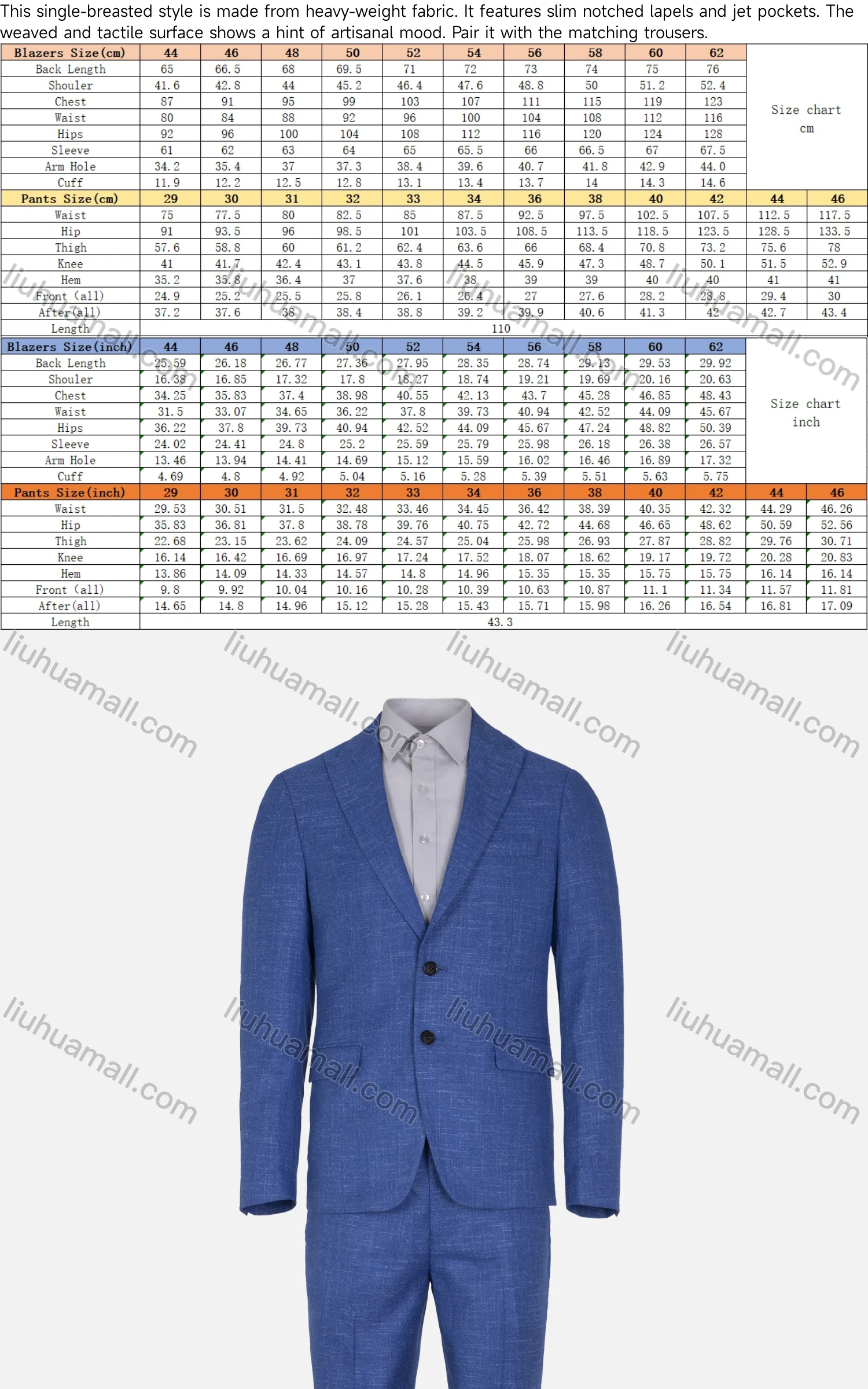 Wholesale Men's Business Plain Single Breasted Pockets Shawl Collar Slim Fit Blazer & Trousers 2 Piece Sets - Liuhuamall