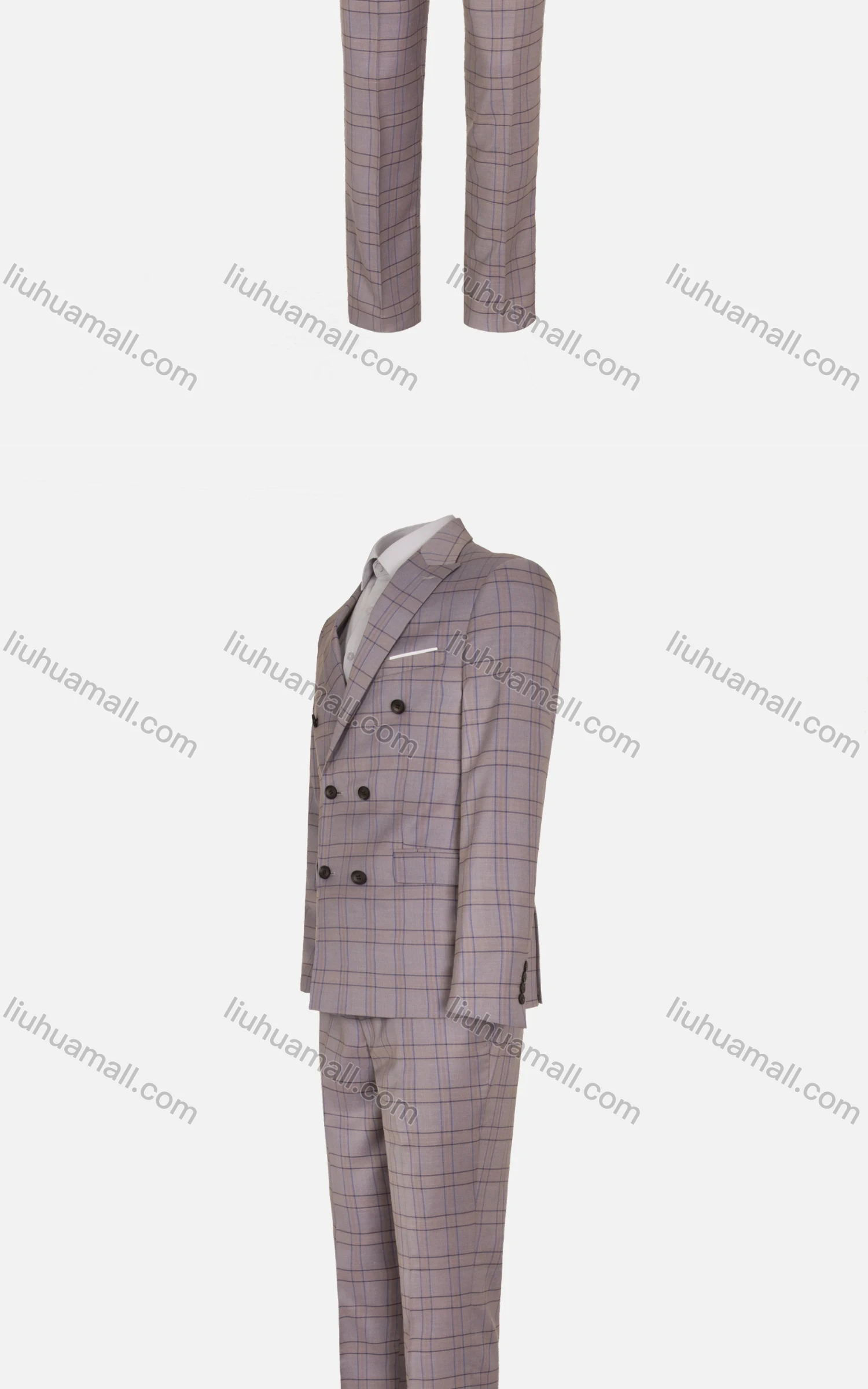 Wholesale Men's Formal Plaid Double Breasted Pockets Lapel Slim Fit Blazer & Trousers 2 Piece Sets - Liuhuamall