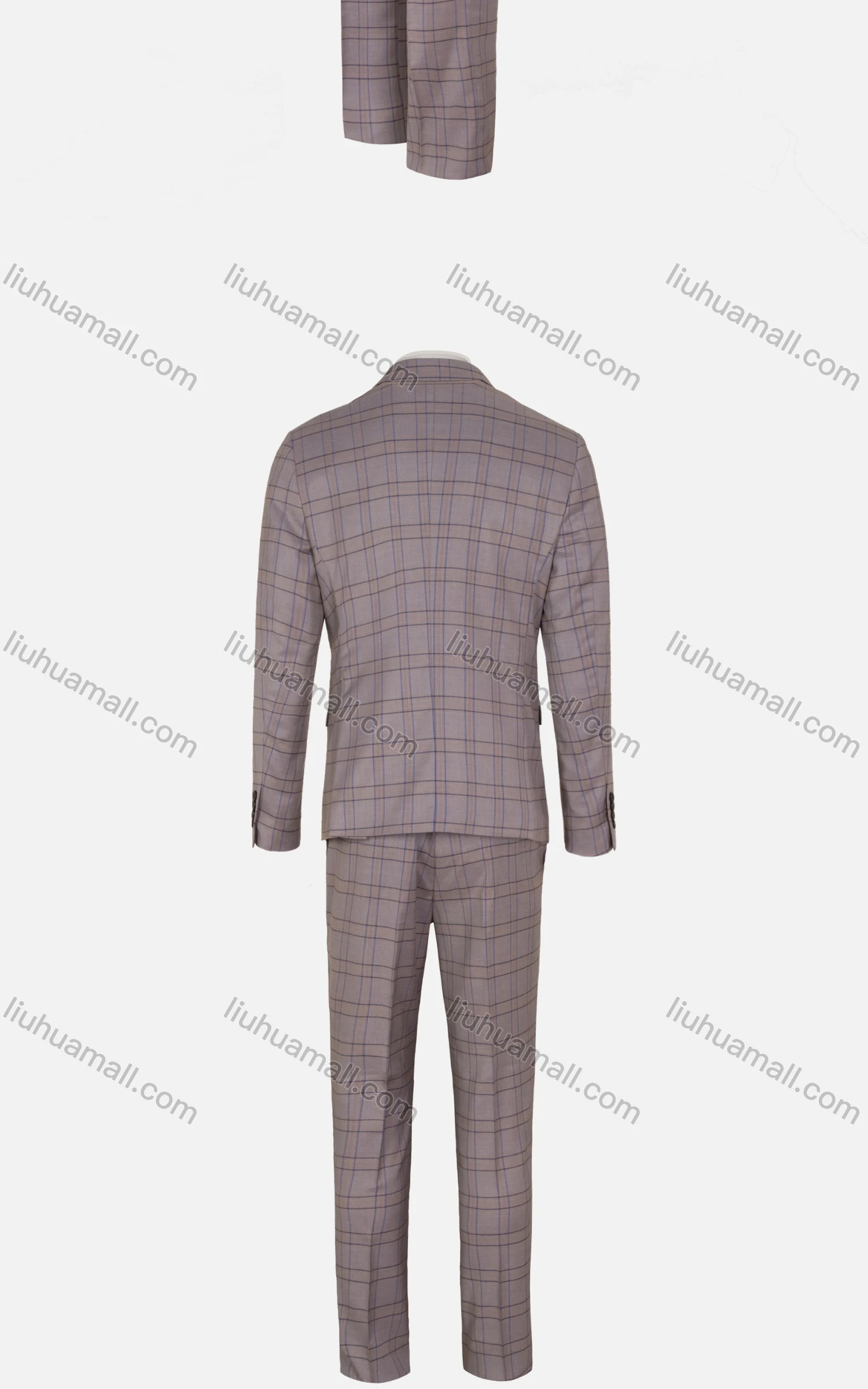 Wholesale Men's Formal Plaid Double Breasted Pockets Lapel Slim Fit Blazer & Trousers 2 Piece Sets - Liuhuamall