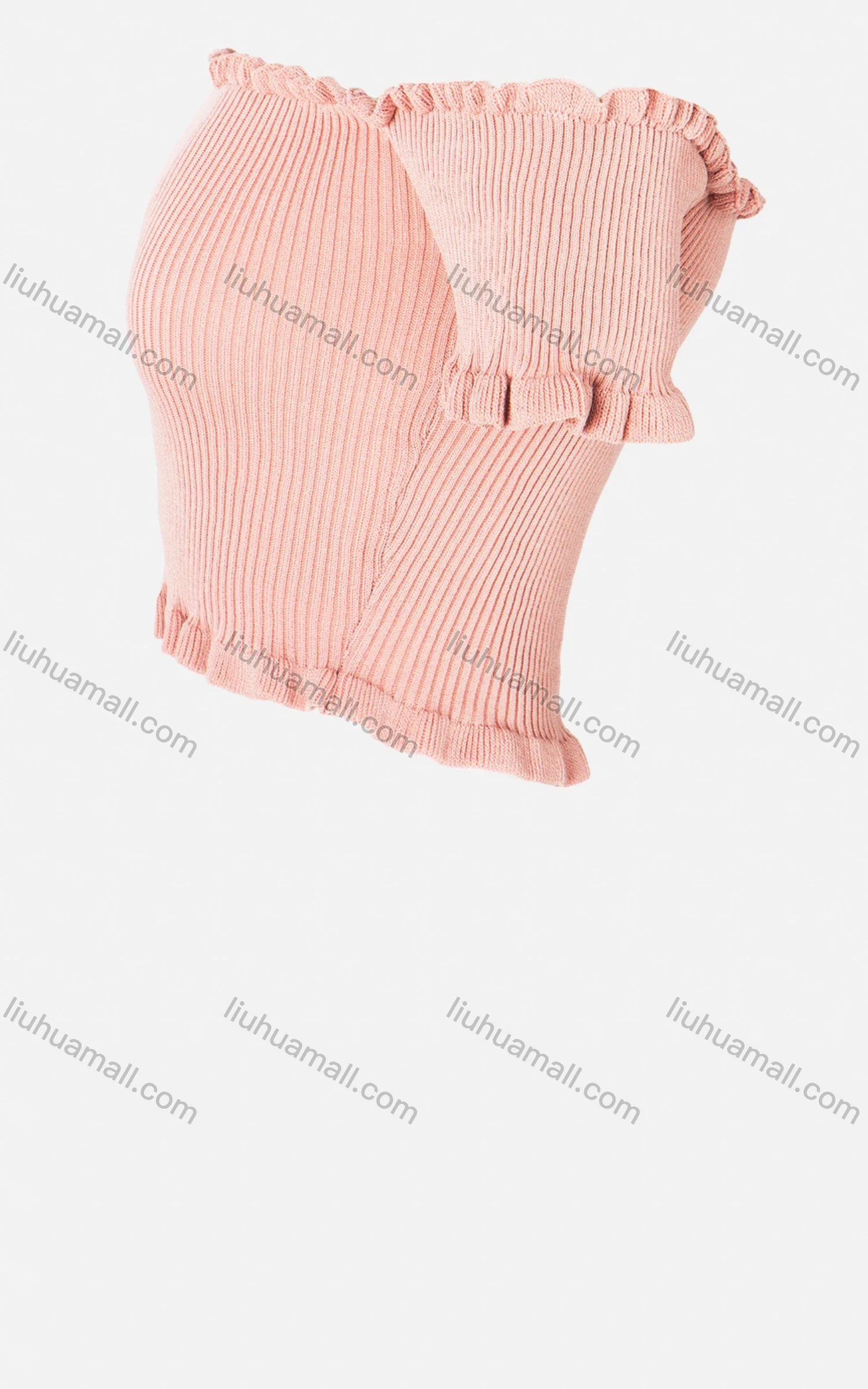 Wholesale Women's Off Shoulder Ruffle Trims Rib-Knit Crop Top - Liuhuamall