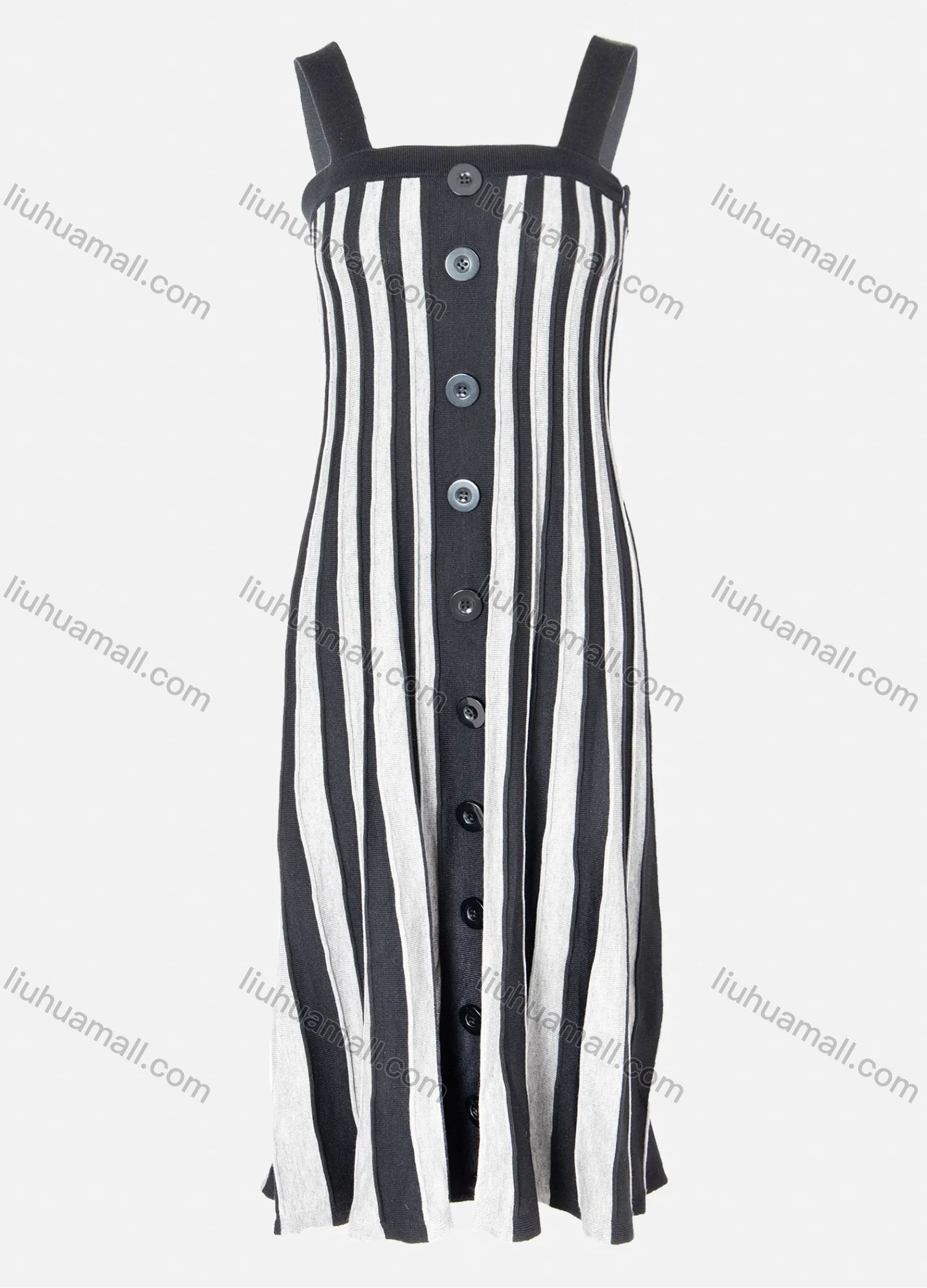 Wholesale Women's Zebra Striped Button Decor Rib-Knit Strap Cami Dress - Liuhuamall