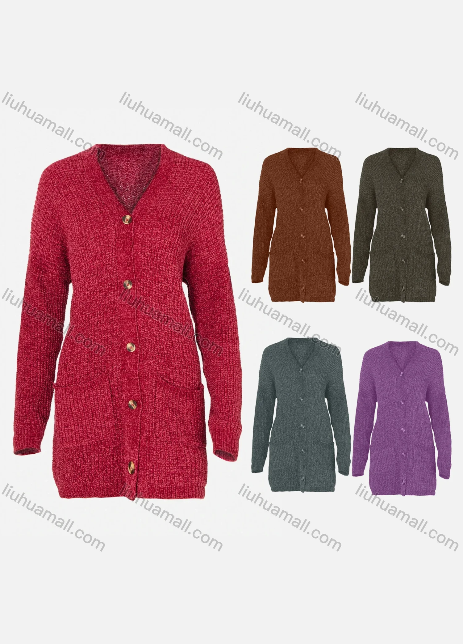 Wholesale Women's V-Neck Button Front Long Sleeve Sweater Knit Cardigan - Liuhuamall