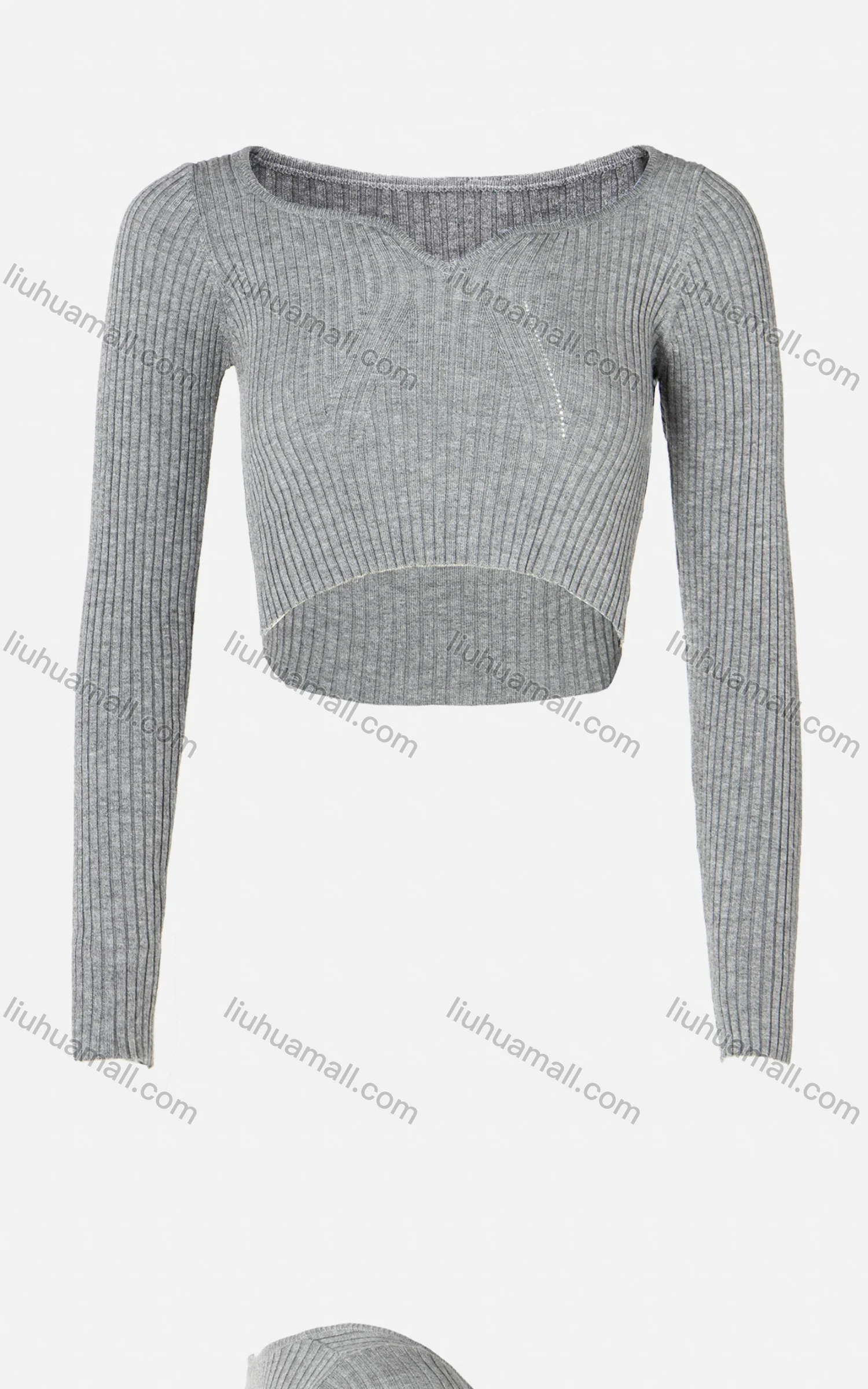 Wholesale Women's Sweetheart Neck Plain Long Sleeve Rib-Knit Crop Top - Liuhuamall