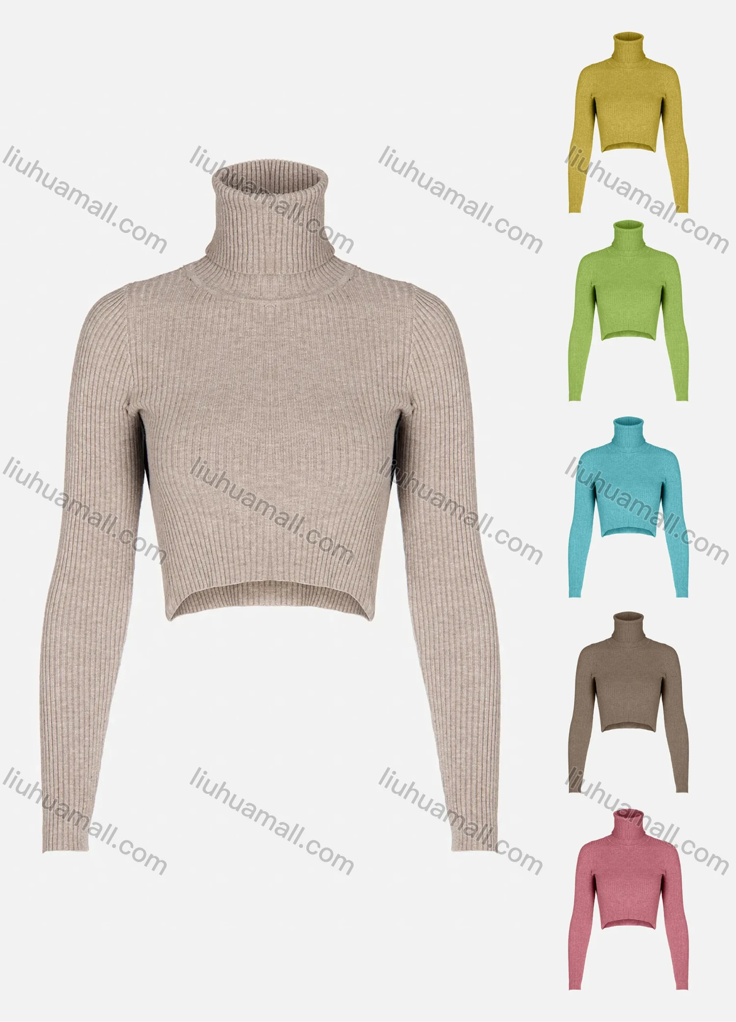 Wholesale Women's Rolled Neck Long Sleeve Crop Sweater - Liuhuamall