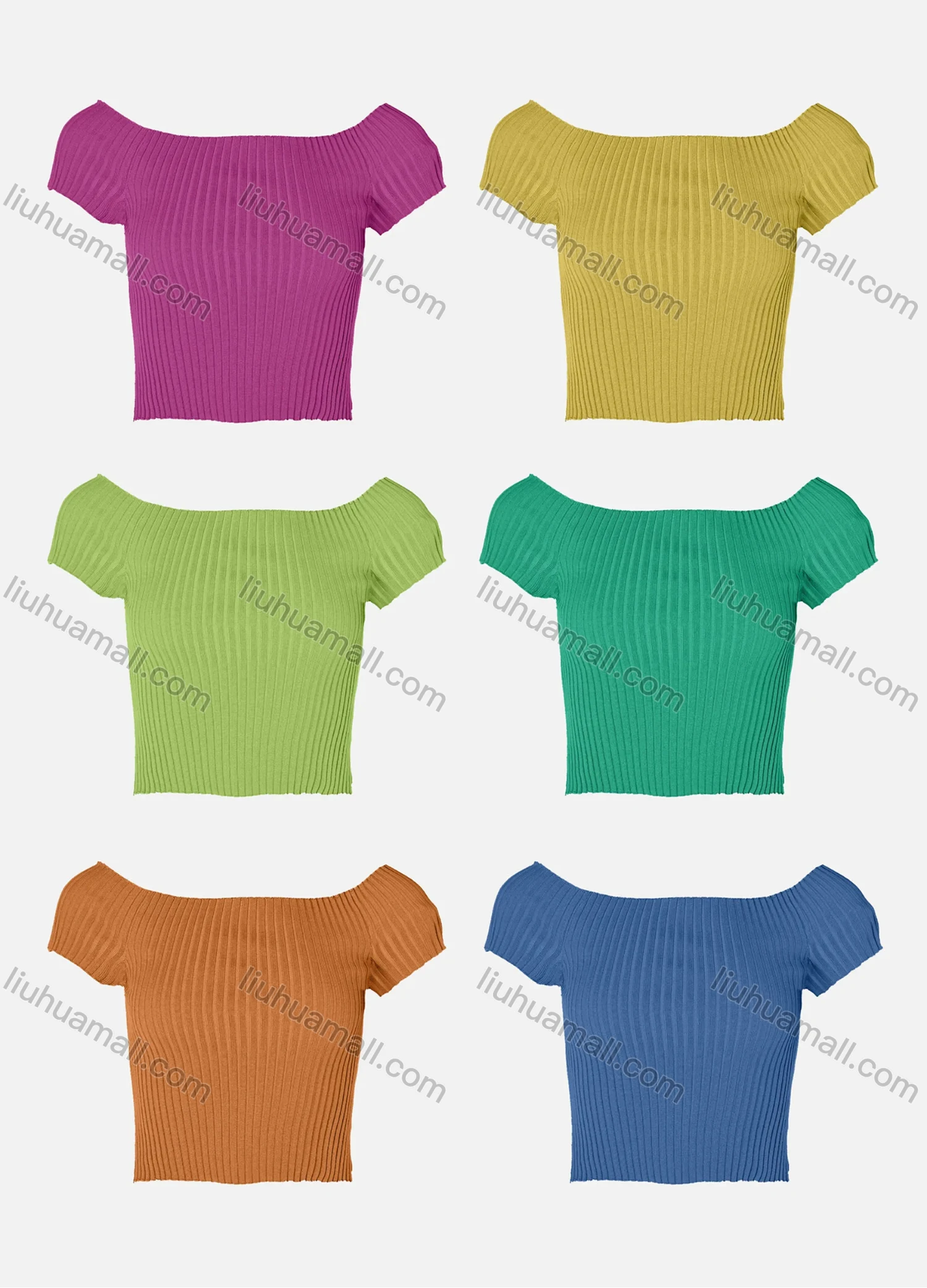 Wholesale Women's Off Shoulder Short Sleeve Rib-Knit Crop Top - Liuhuamall