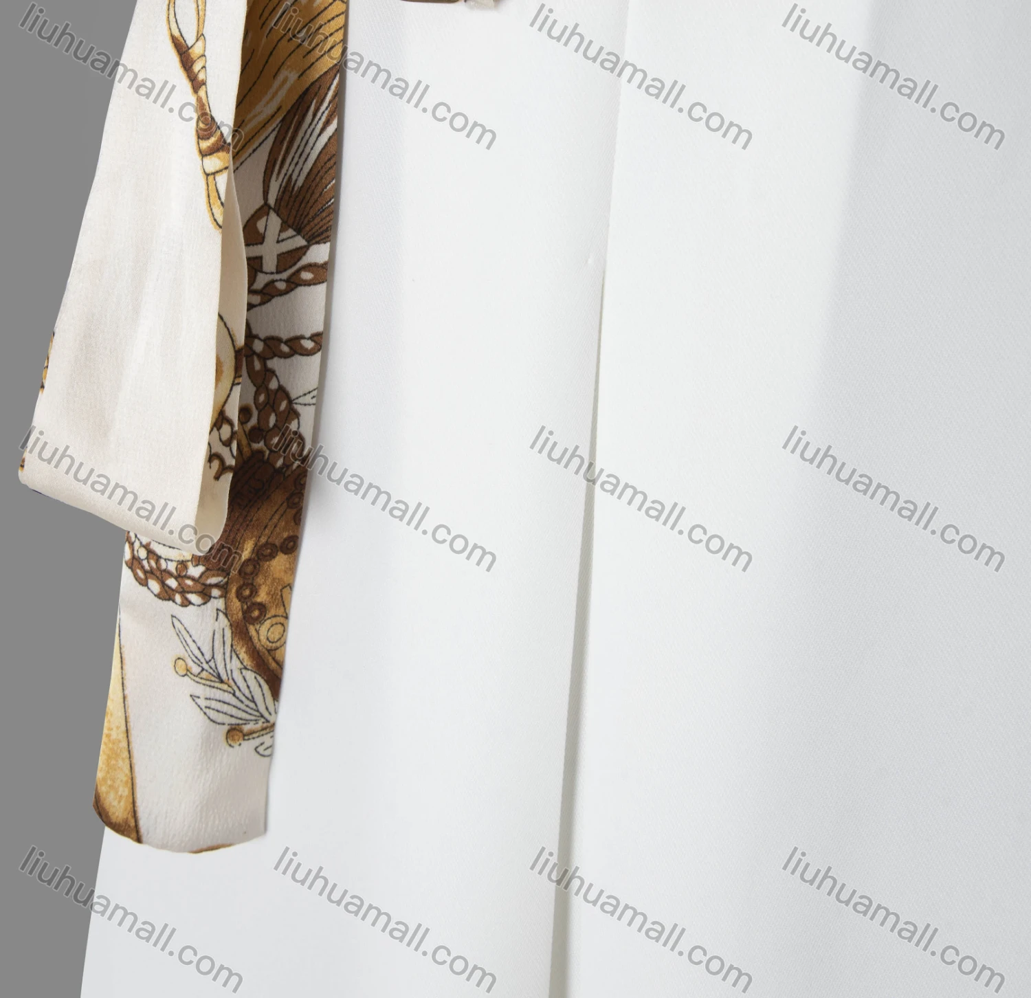 Wholesale Women's Casual Chain Print Splicing Round Neck Ruffle Trim Maxi Dress With Belt - Liuhuamall