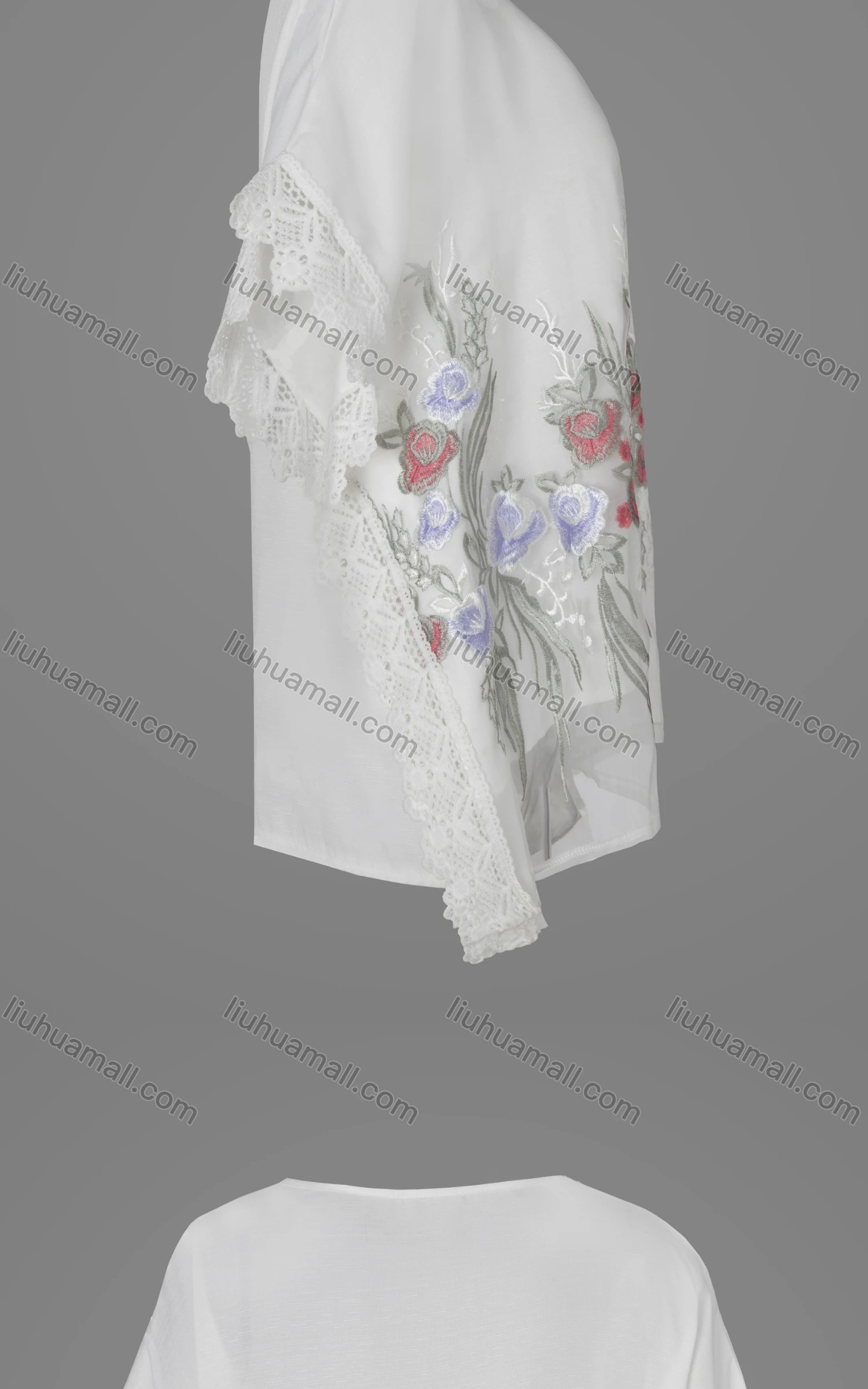 Wholesale Women's Casual Floral Print Embroidered V Neck Guipure Lace Batwing Sleeve Top - Liuhuamall