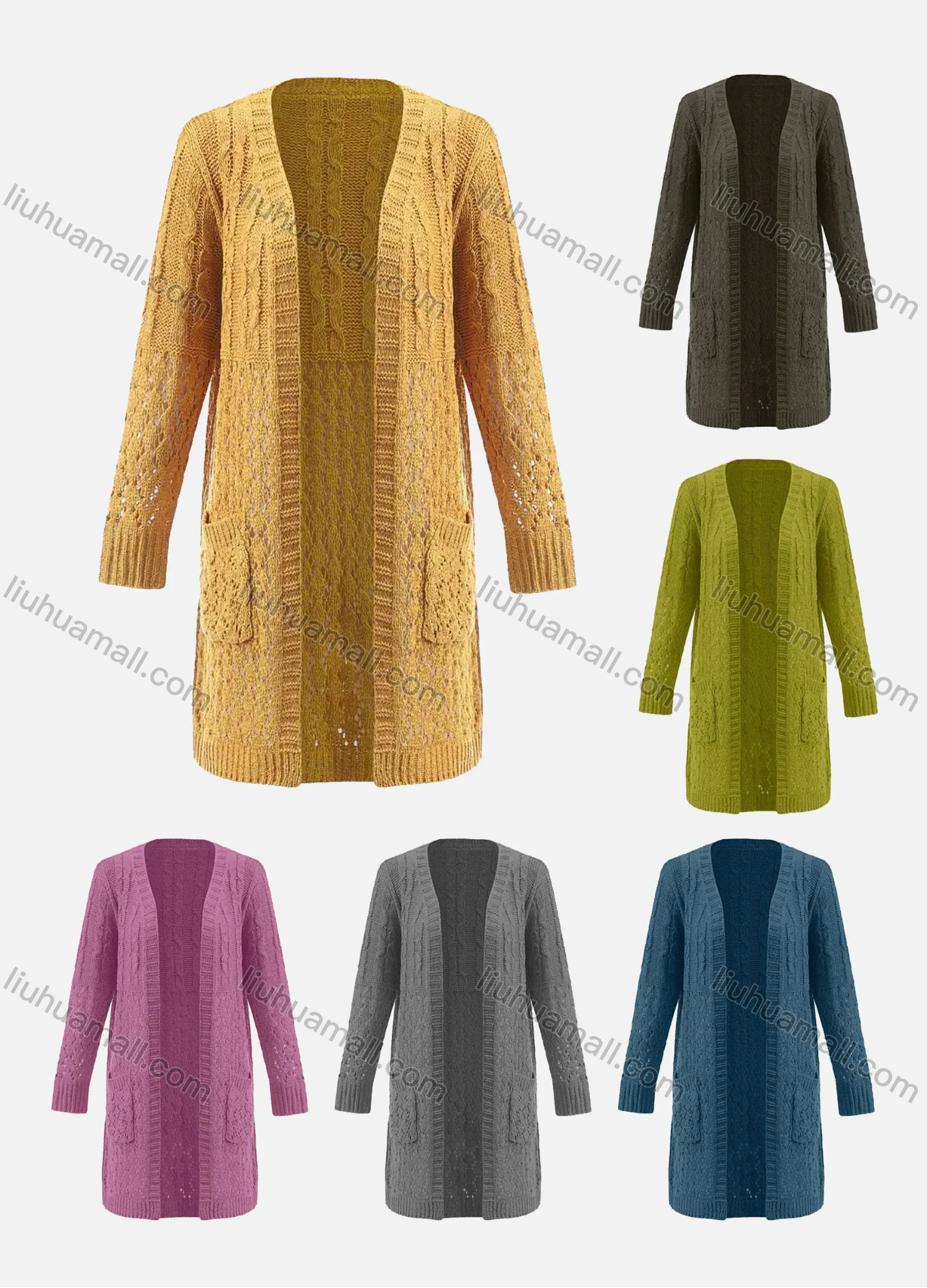 Wholesale Women's Casual Cable Knit Long Sleeve Sweater Cardigan - Liuhuamall