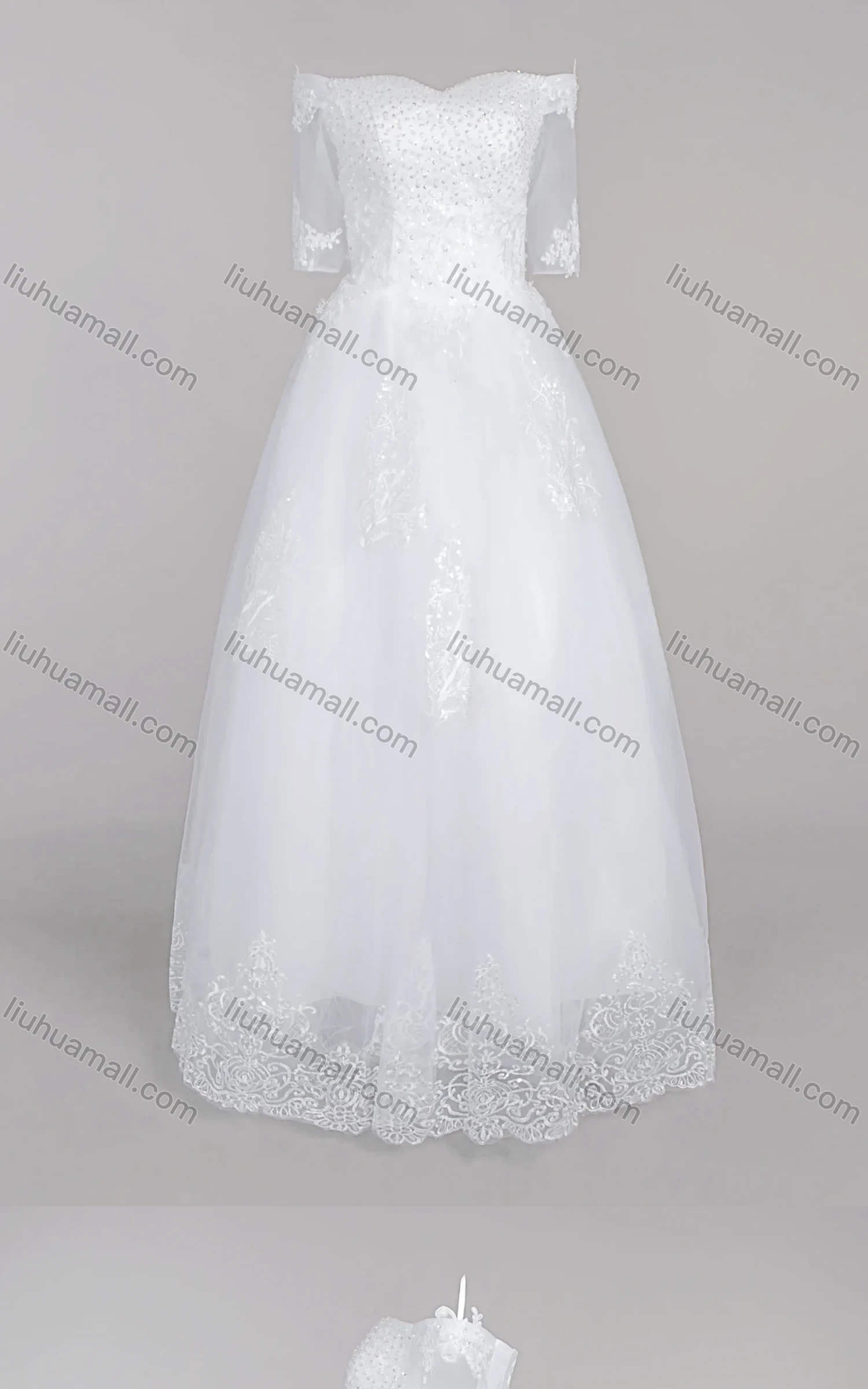 Wholesale Women's Glamorous Off Shoulder Sequin Embroidery Beaded Applique Lace Up Corset Bodice Classic Wedding Dress - Liuhuamall