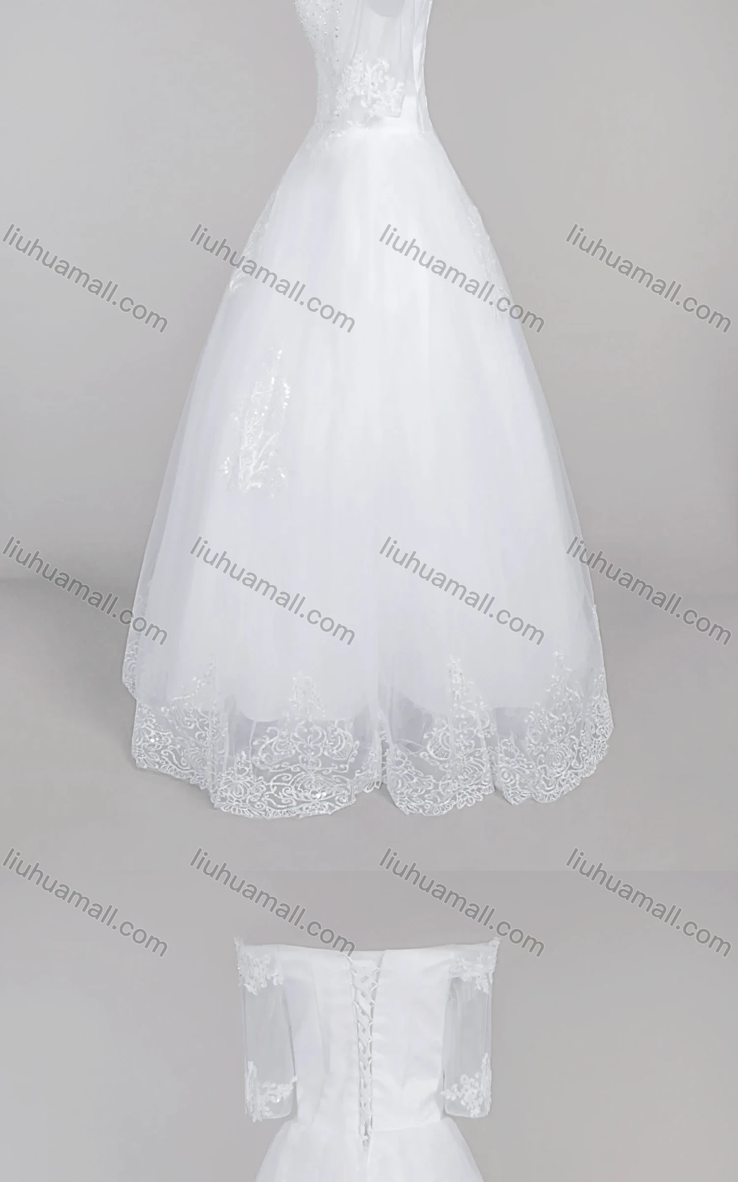 Wholesale Women's Glamorous Off Shoulder Sequin Embroidery Beaded Applique Lace Up Corset Bodice Classic Wedding Dress - Liuhuamall