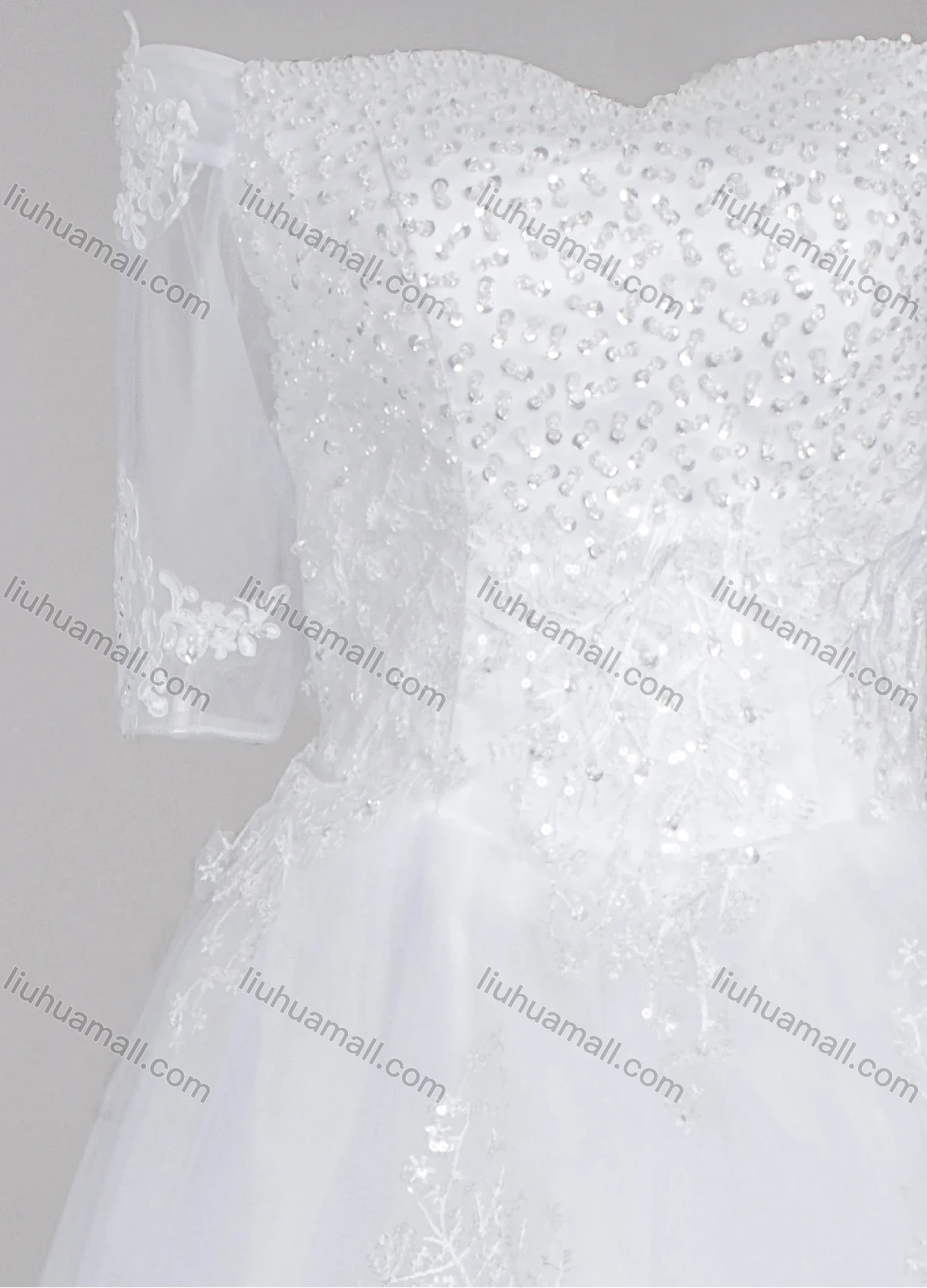 Wholesale Women's Glamorous Off Shoulder Sequin Embroidery Beaded Applique Lace Up Corset Bodice Classic Wedding Dress - Liuhuamall