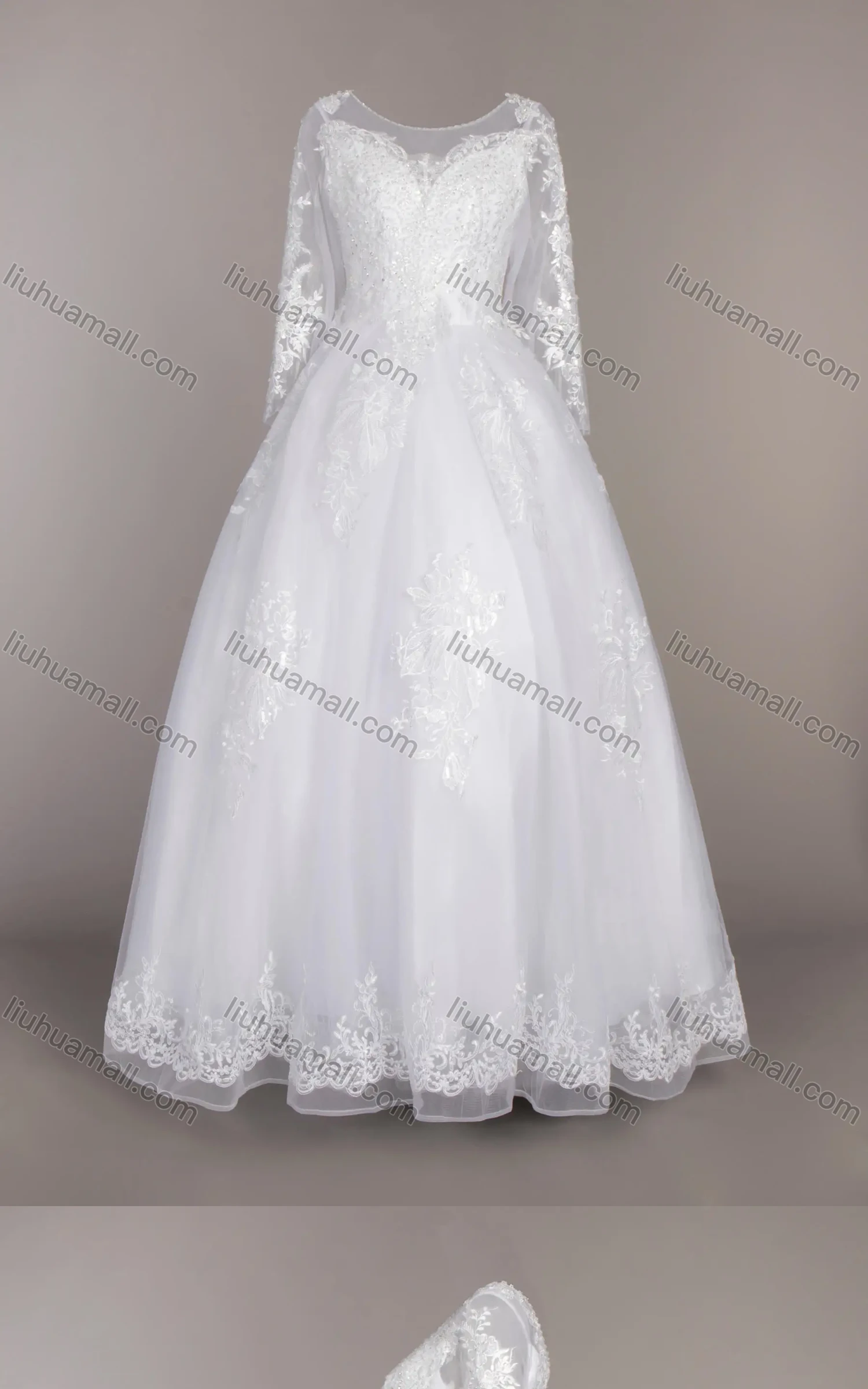 Wholesale Women's Glamorous Appliques Embroidery Sheer Mesh Bateau Neck Beaded Corset Bodice Classic Tulle Wedding Dress - Liuhuamall